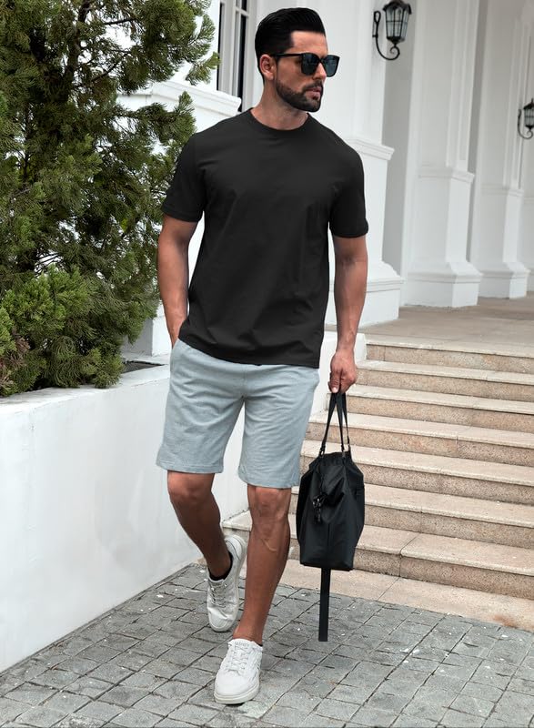 JVVOO Mens Casual T Shirt Quick Dry Moisture Wicking Muscle Fit Shirt Gym Workout Athletic Tee Shirts Big & Tall Black 4XL