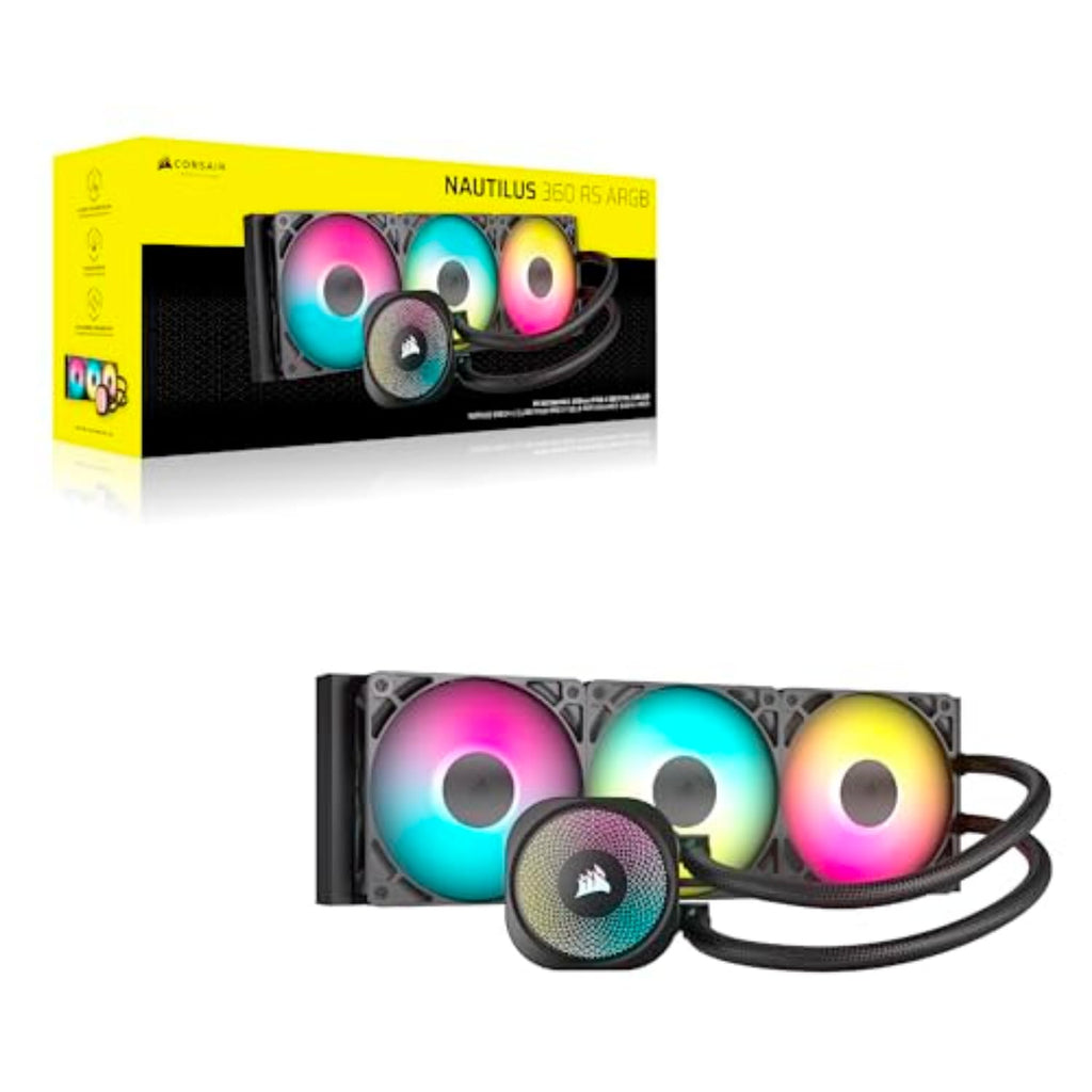 CORSAIR Nautilus 360 RS ARGB Liquid CPU Cooler – 360mm AIO – Low-Noise – Direct Motherboard Connection – Daisy-Chain – Intel LGA 1851/1700, AMD AM5/AM4 – 3X RS120 ARGB Fans Included – Black