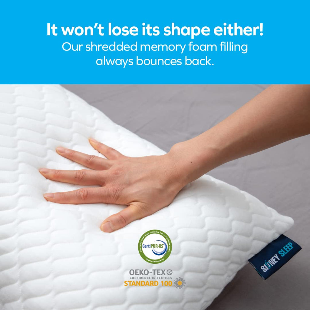 Sidney Sleep Adjustable Curved Pillows for Neck and Shoulder Support with Extra Shredded Fill - Cervical Contour Pillow for Side and Back Sleepers - Queen Size 19" x 29" CertiPUR-US Certified (White)