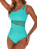 Dridreo One Piece Bathing Suit Mesh Slimming Tummy Control Swimsuits for Women Full Coverage Modest Swimsuit 2626 Aqua Blue XL