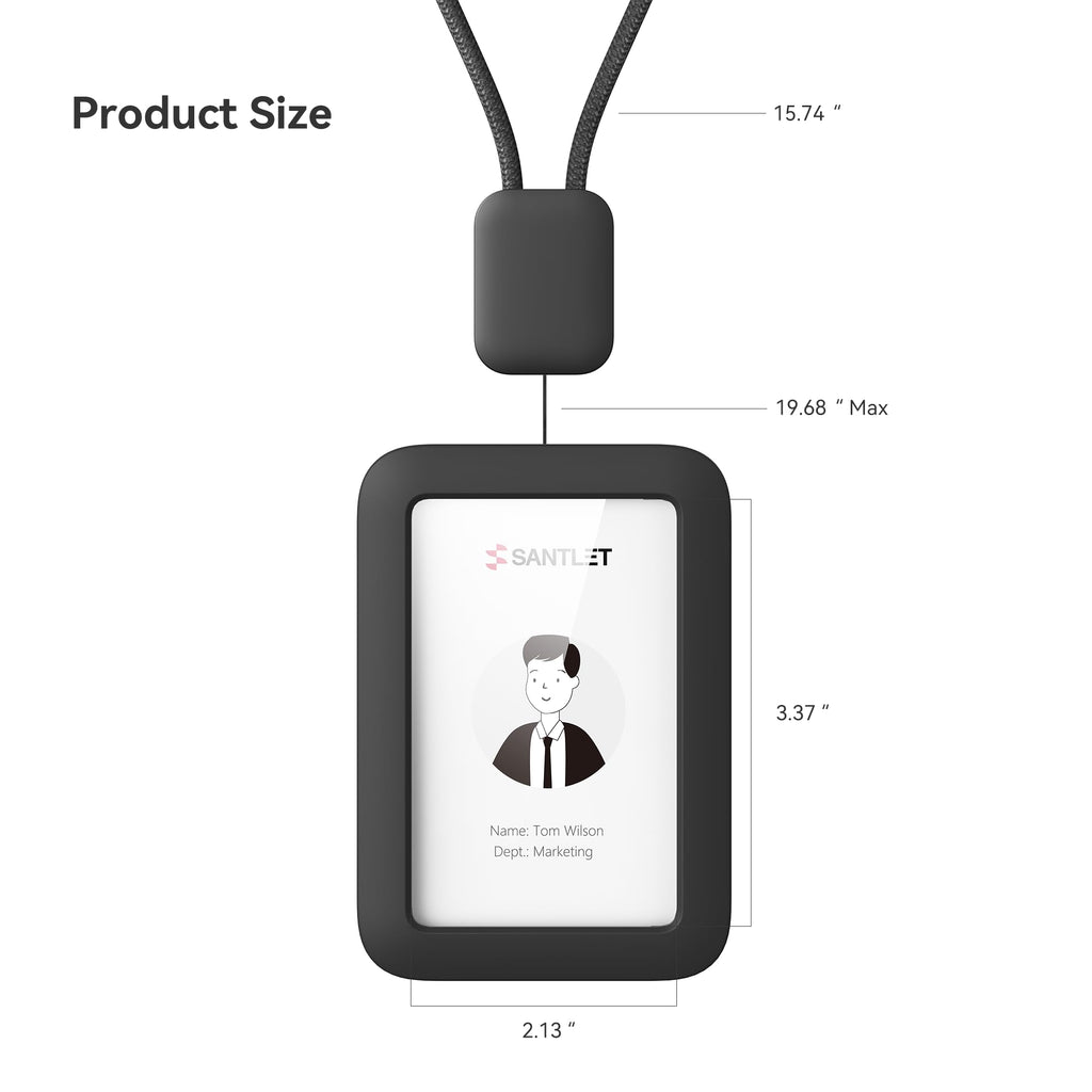 Lanyards for ID Badges Holder, SANTLET Silicone ID Badge Holder Name Card Case Protector with Retractable Cord, Safety Breakaway Buckle, 2 Card Slots for Office Staff Teachers Employees Cruising Black