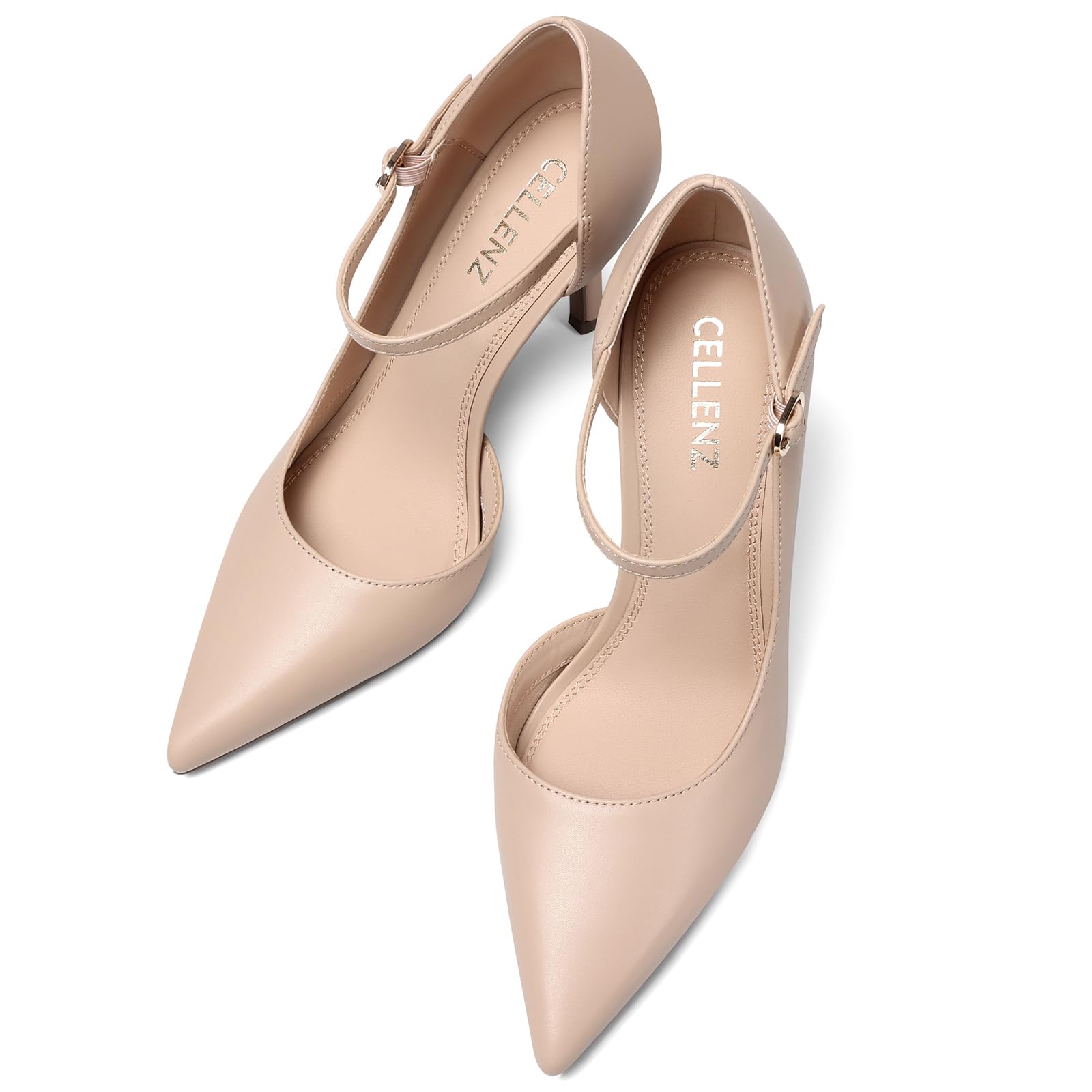 CELLENZ Women High Heels Pumps: Closed Toe Stiletto Heel - Dressy Dress Casual Shoes - Nude Formal Graduation Office Pump Shoe Size 8.5