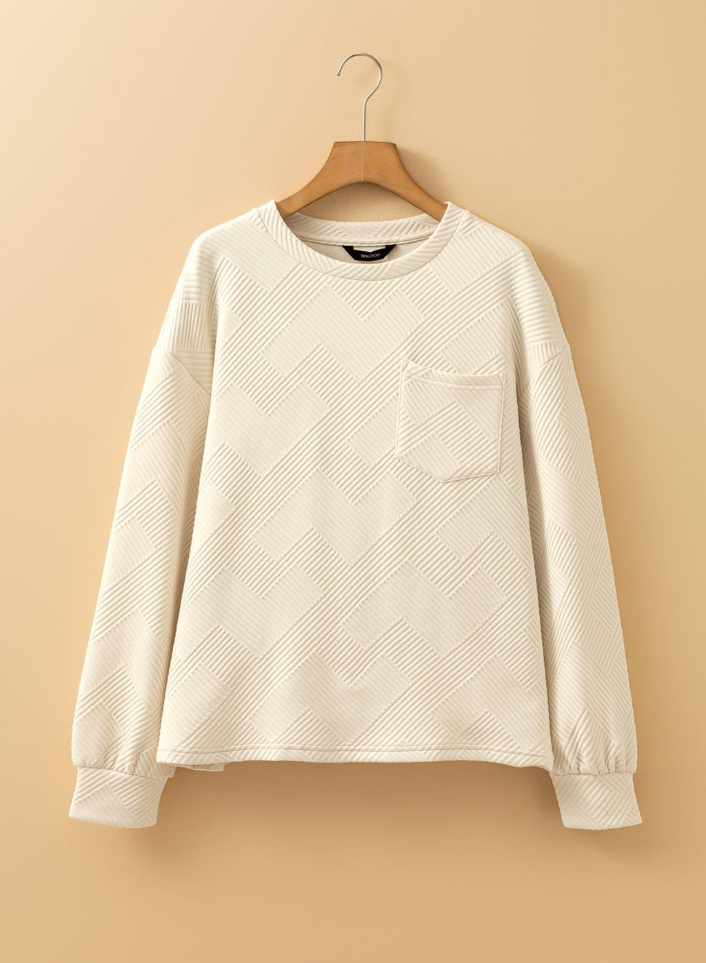 Dokotoo Womens Tops Long Sleeve Crew Neck Sweatshirt Loose Fit Spring Cute Pullover Tunic Tee Plus Size Shirts 2025 Fall Fashion Business Casual Blouses Tops with Pocket Beige Medium