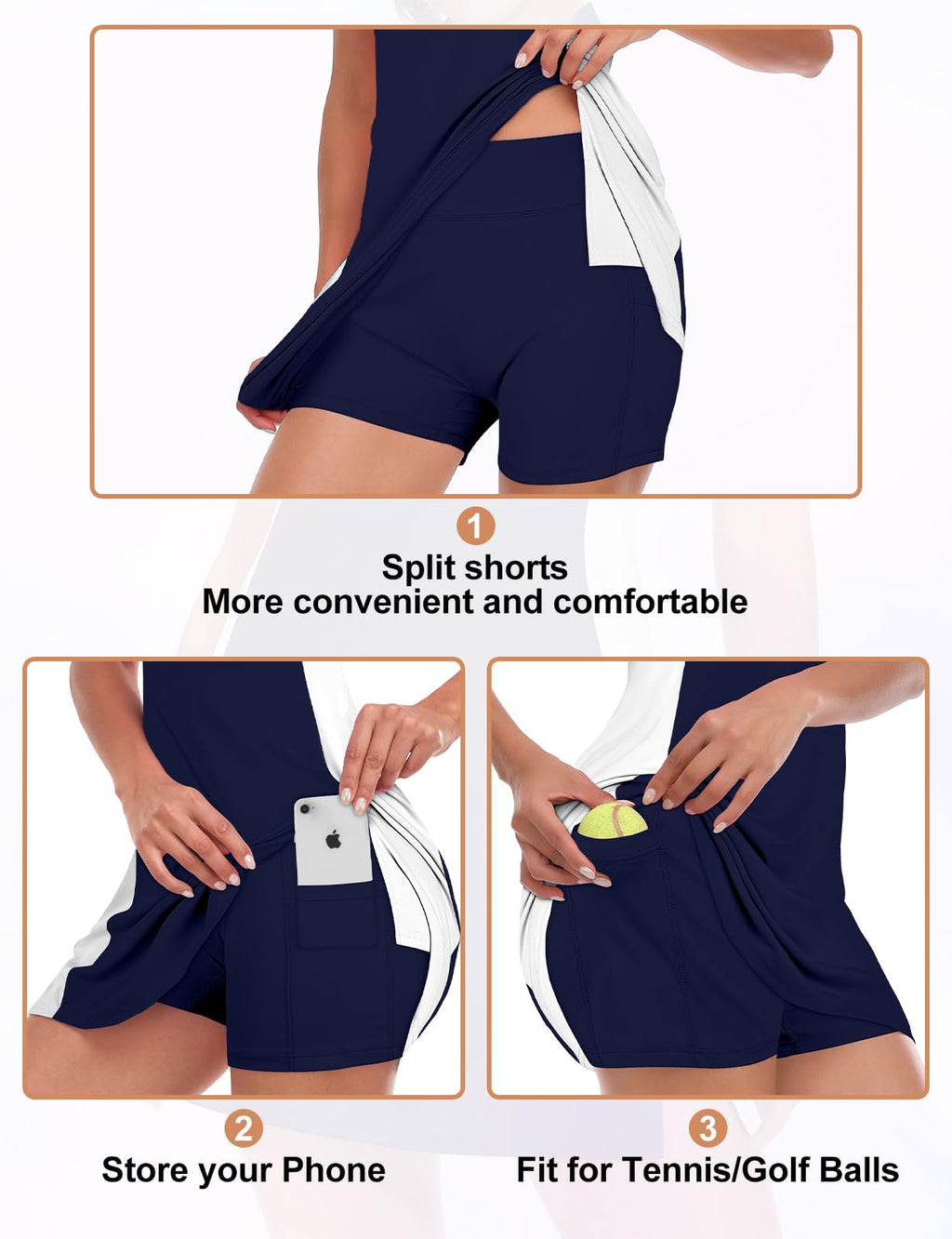 Viracy Tennis Dress for Women Golf Dresses with Built in Shorts, Pockets Sleeveless Slimming Athletic Dress Zip Up Stand Collar Lightweight for Hiking Running, Dark Blue, Large