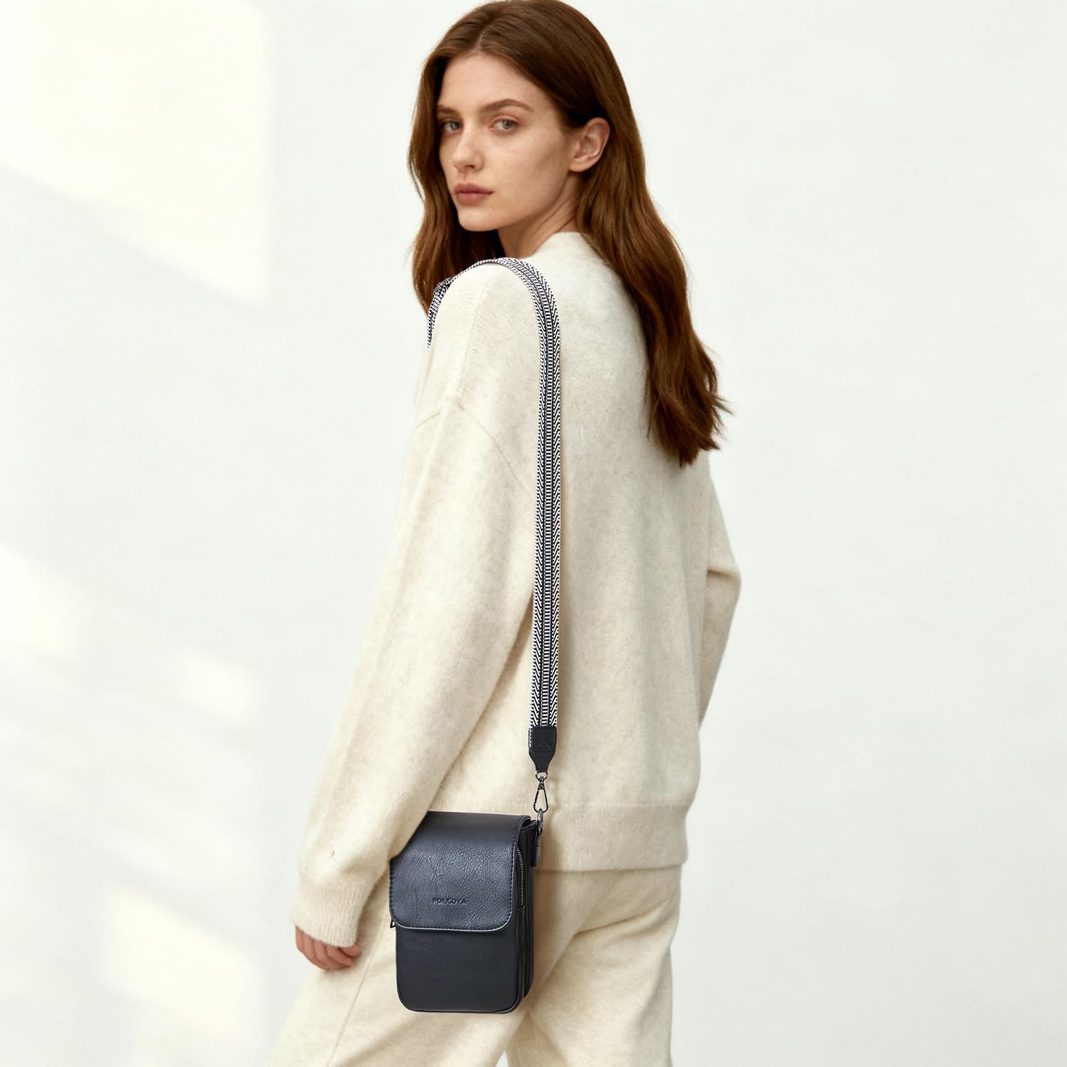 POIUGOYA Small Crossbody Bags for Women Trendy,Leather Triple Compartment Cell Phone Crossbody Wallet Purses with Card Slots