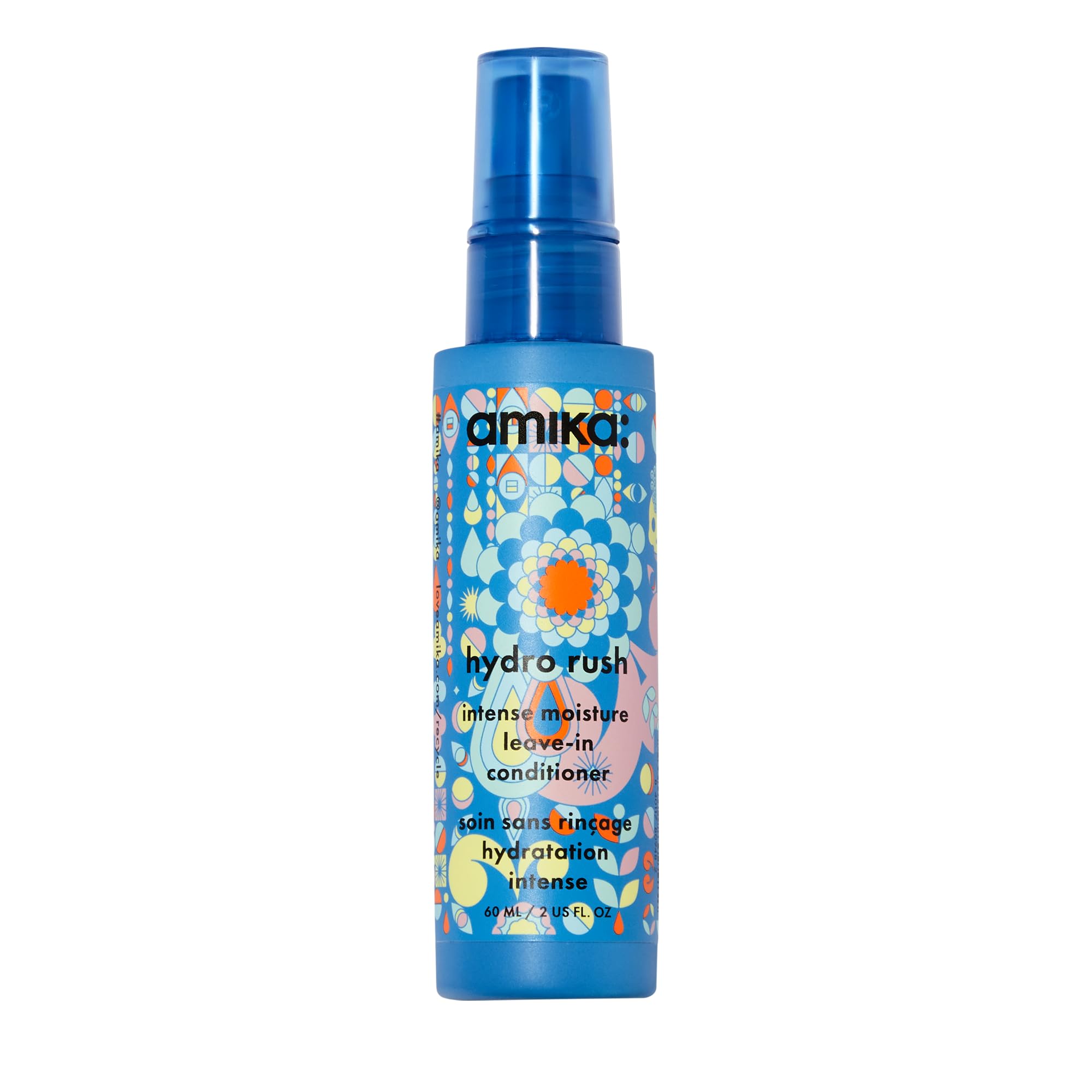 amika Hydro Rush Intense Moisture Leave-In Conditioner with Hyaluronic Acid, 60ml | for all hair types, long-lasting hydration, detangles and reduces frizz, travel size