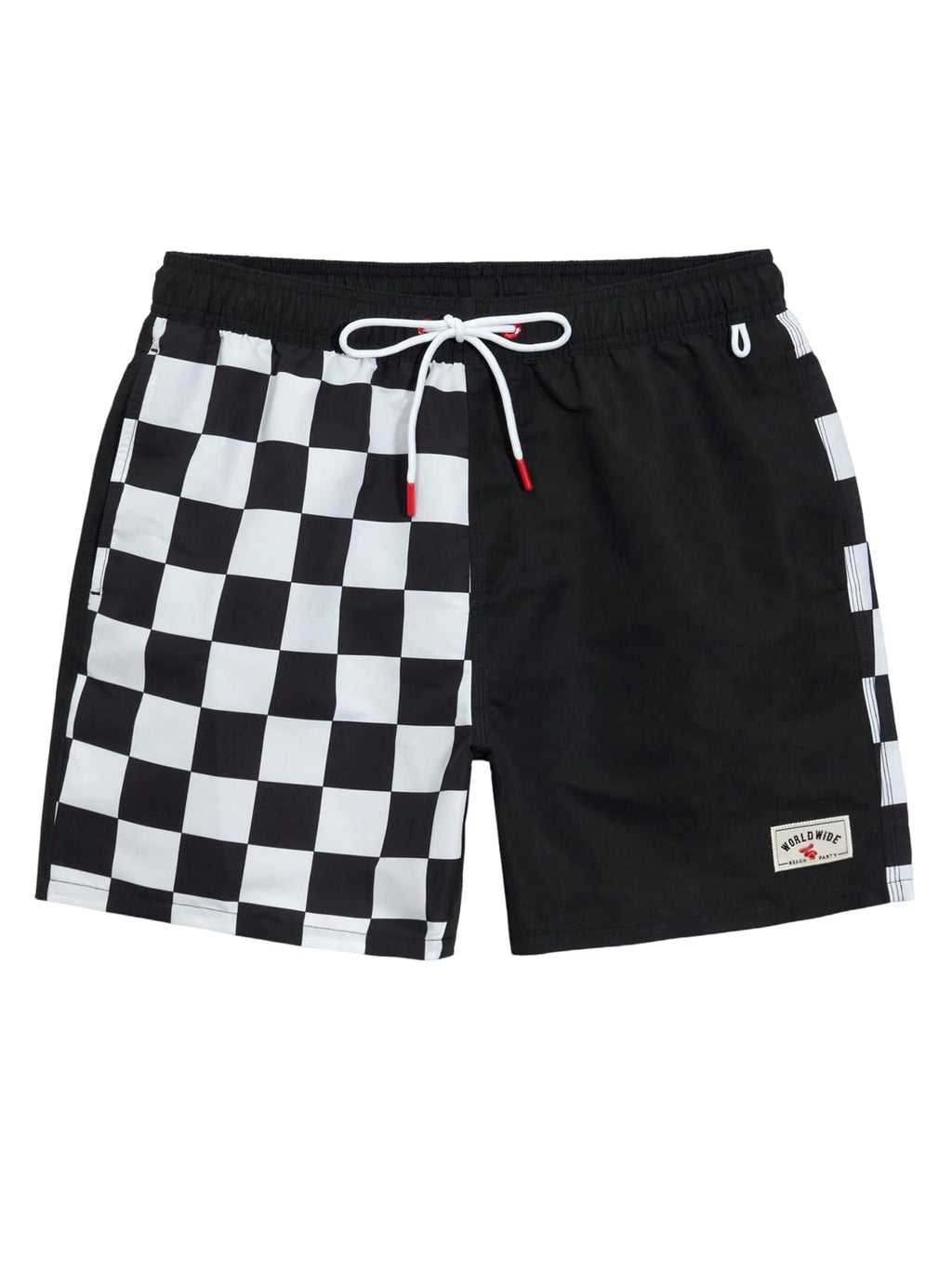 WDIRARA Men's Graphic Print Colorblock Drawstring Waist Active Pocket Shorts Black Checkered Medium
