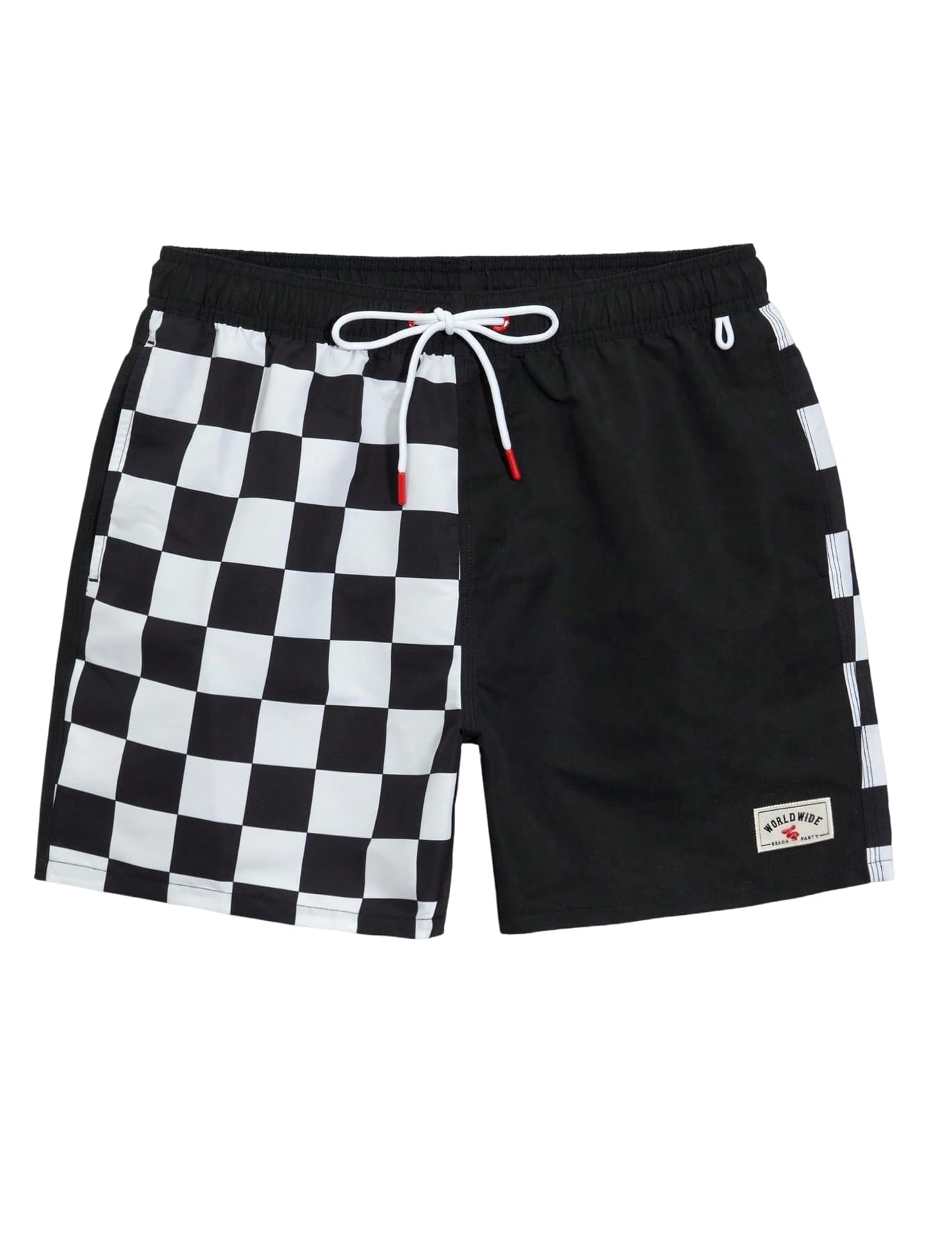 WDIRARA Men's Graphic Print Colorblock Drawstring Waist Active Pocket Shorts Black Checkered Medium