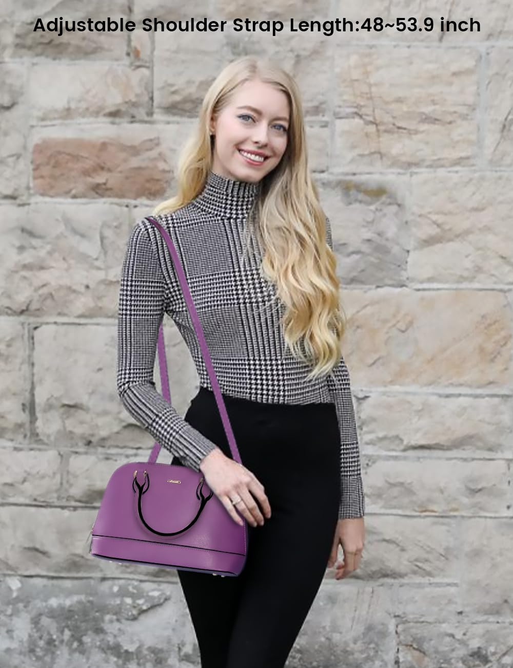 Small Crossbody Bags for Women Classic Double Zip Top Handle Dome Satchel Bag Shoulder Purse Purple
