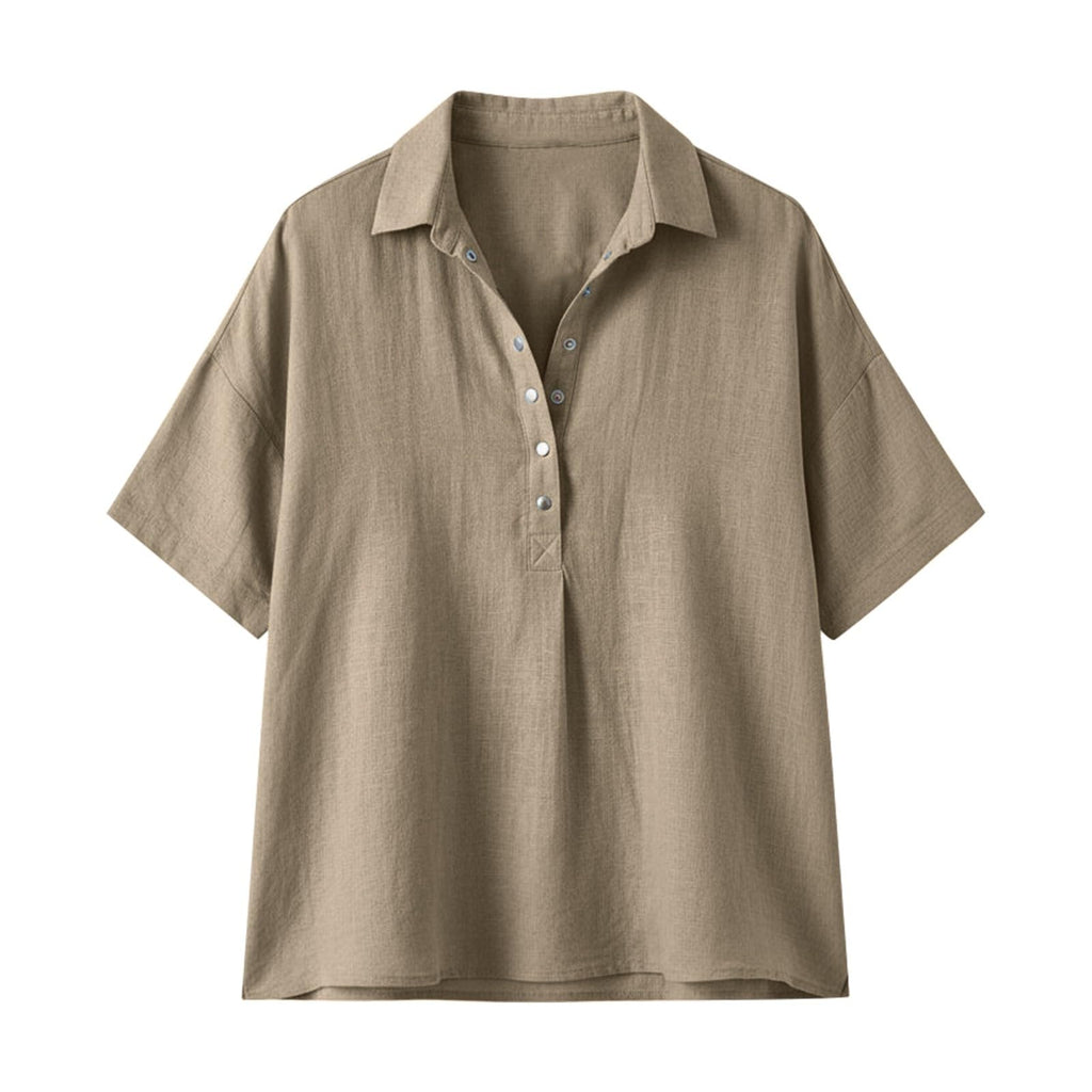 Womens Linen Shirt, Womens Cotton Summer Tops, Women's Cotton Linen Shirt Short Sleeve Button Down Blouse Loose Fit Casual Gauze Top Beach Office Tee Shirt Coffee L
