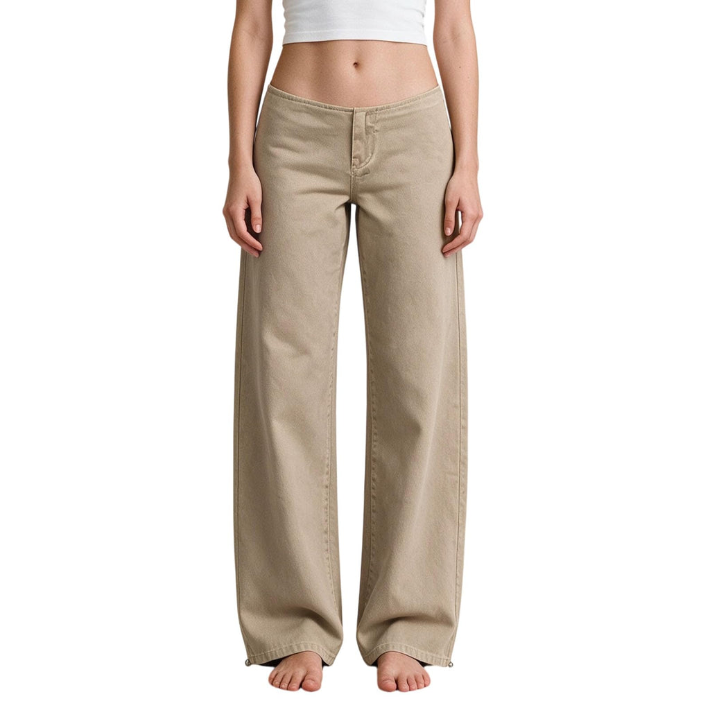 Adjustable Low Rise Jeans for Women Baggy Wide Straight Leg Denim Pants