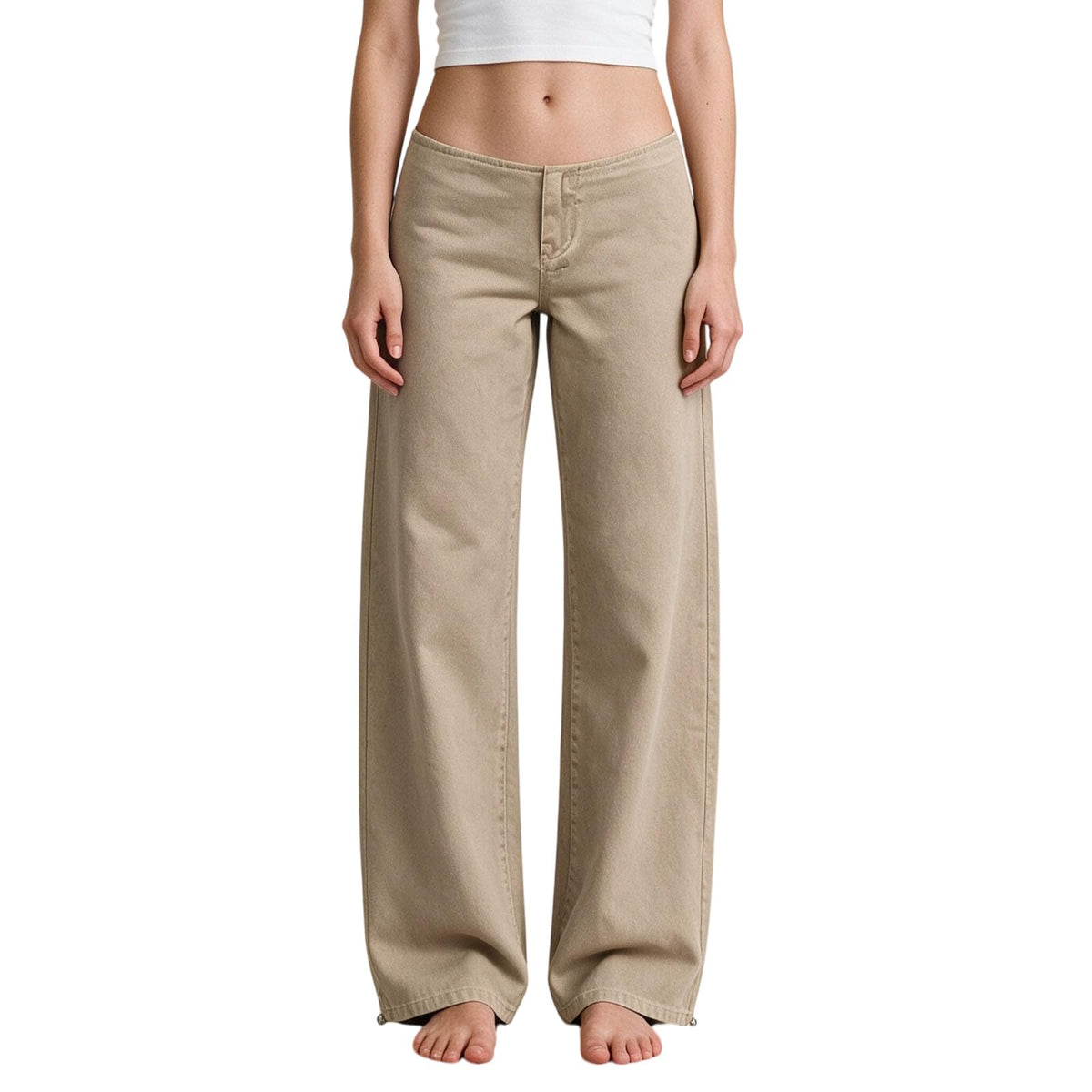 Adjustable Low Rise Jeans for Women Baggy Wide Straight Leg Denim Pants