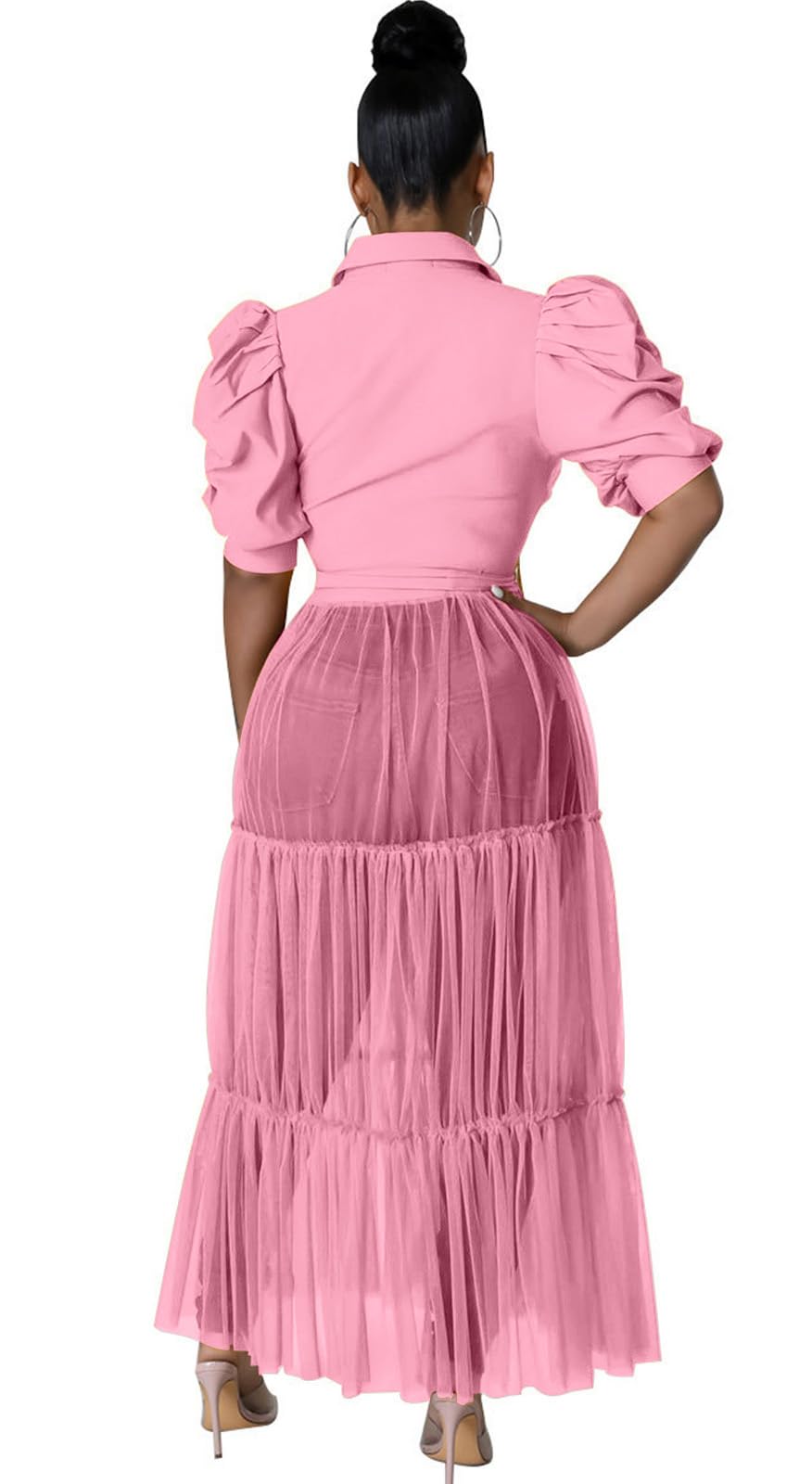 Ekaliy Women's Short Sleeve Round Neck High Low Asymmetrical Irregular Hem Casual Tops Blouse Shirt Dress L Pink
