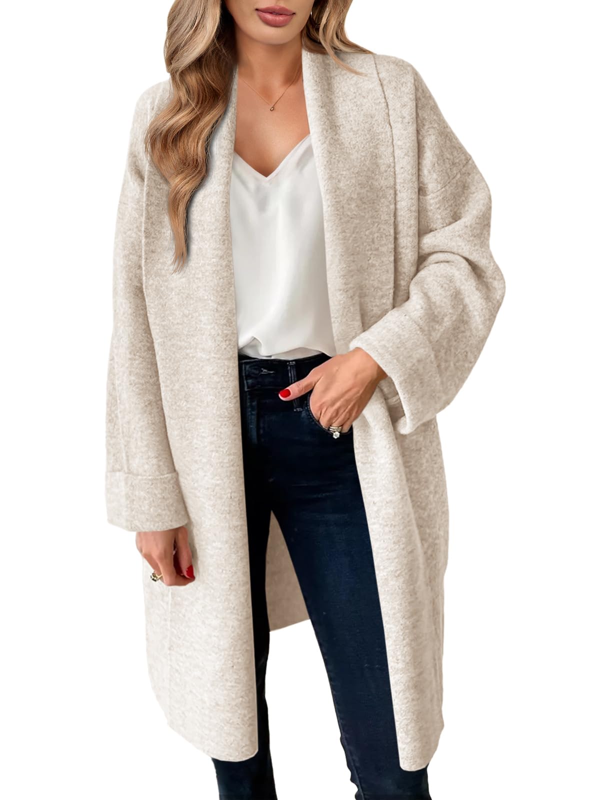 Saodimallsu Womens Long Cardigan Sweaters Chunky Open Front Oversized Slouchy Knit Fall Trendy Coatigan Jackets Apricot