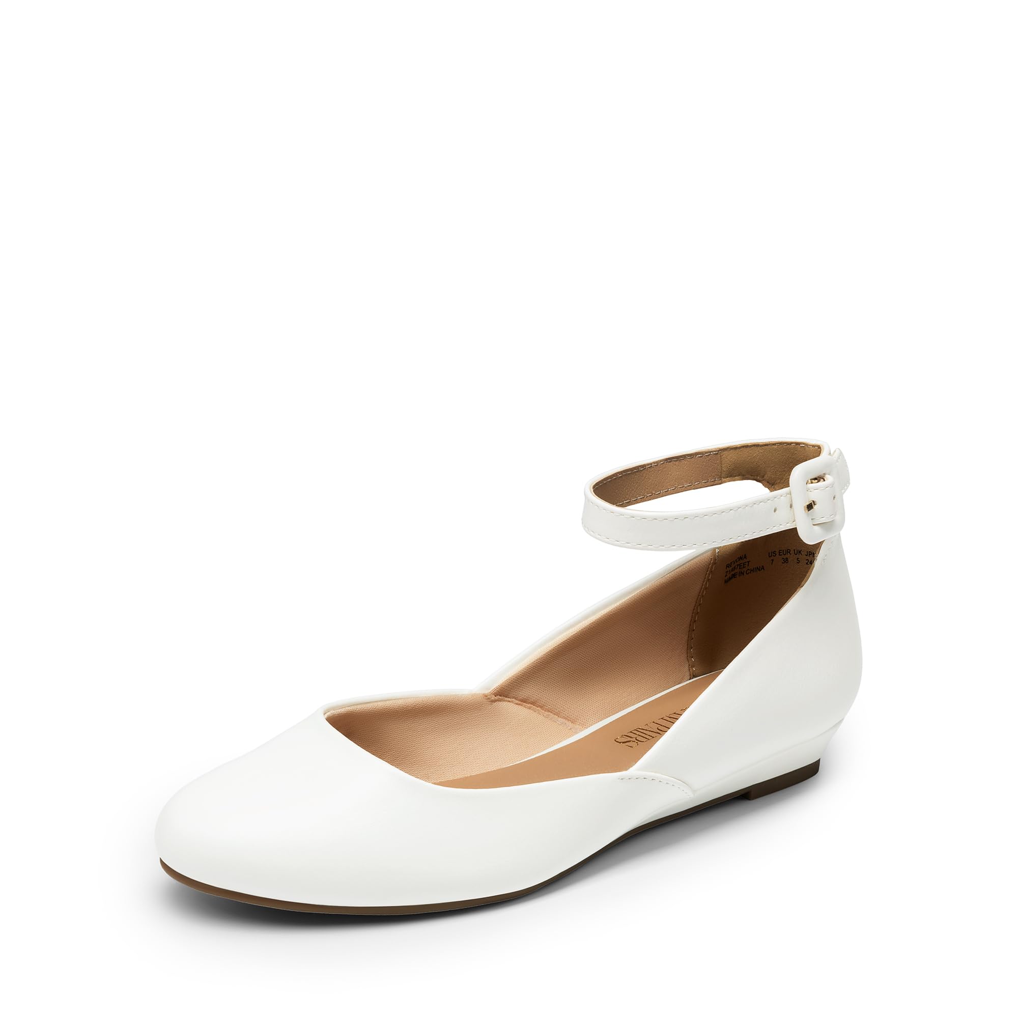 DREAM PAIRS Women's Dress Flats Ballet Low Wedge Round Toe Ankle Strap Comfortable Casual Flats Shoes,Size 7.5,White/Pu,REVONA