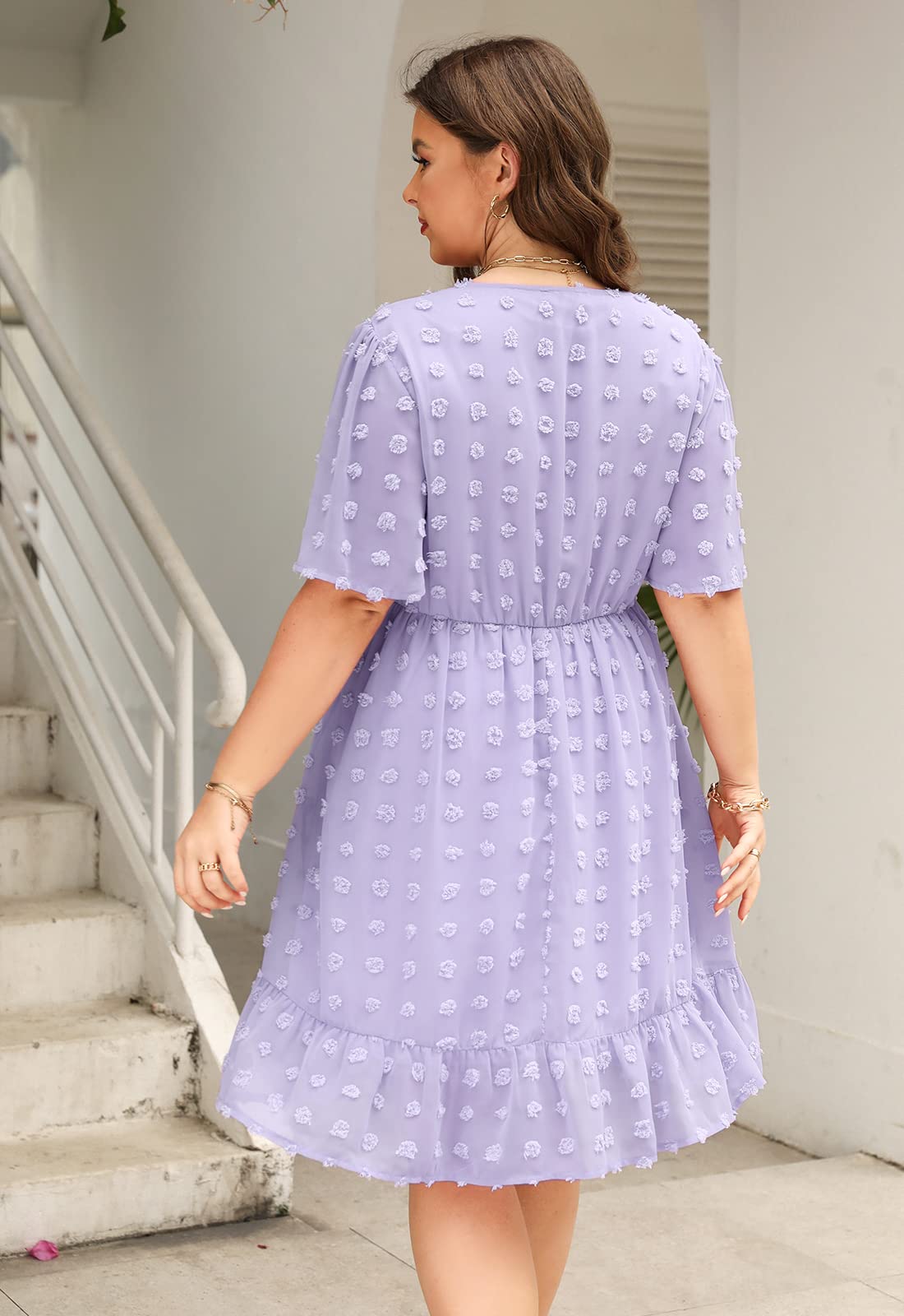 Keluummi Plus Size Wedding Guest Midi Dresses for Curvy Women, Casual Summer Swiss Dot Baby Shower Dress with Sleeve(20 Plus, 01 - Mauve)