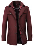 chouyatou Men's Winter Stylish Wool Blend Single Breasted Military Peacoat (Small, Wine Red)