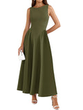 PRETTYGARDEN Summer Sleeveless Maxi Dresses for Women 2026 Elegant Classy A Line Tank Formal Midi Long Wedding Guest Dress(Army Green,Medium)