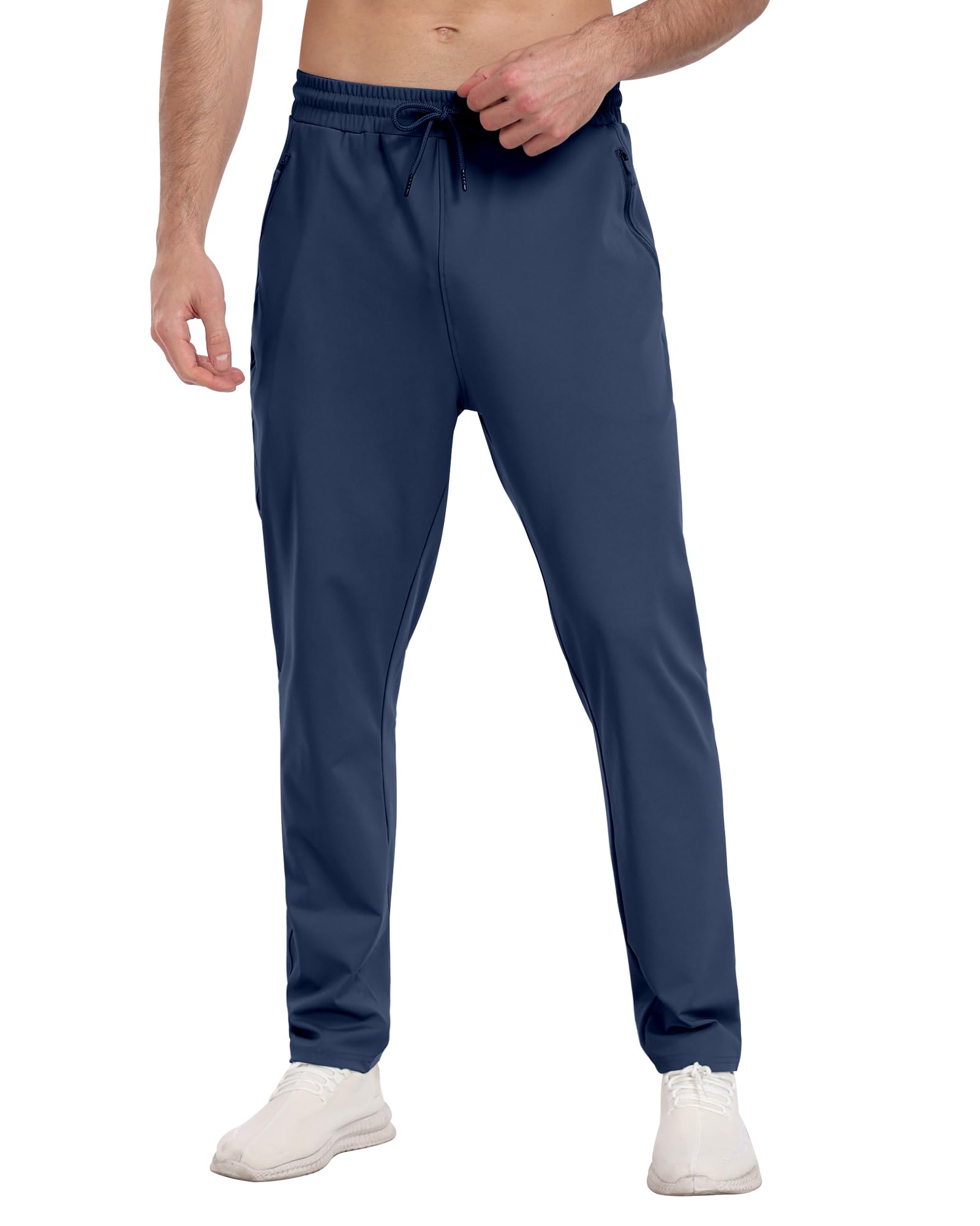 3 Pack Mens Athletic Sweatpants with Zipper Pockets,Workout Gym Joggers Pants for Men Running Jogging Pants-BlackDark GrayNavy-L
