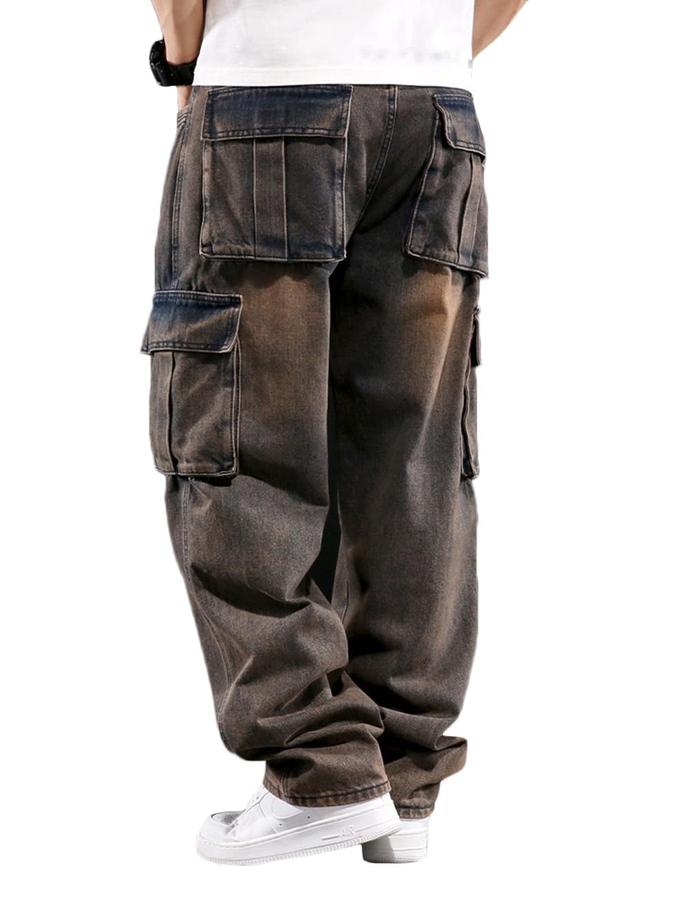 Nutriangee Men's Casual Baggy Cargo Workwear Jeans Loose Fit Straight Leg Hip Hop Denim Pants Yellow 44