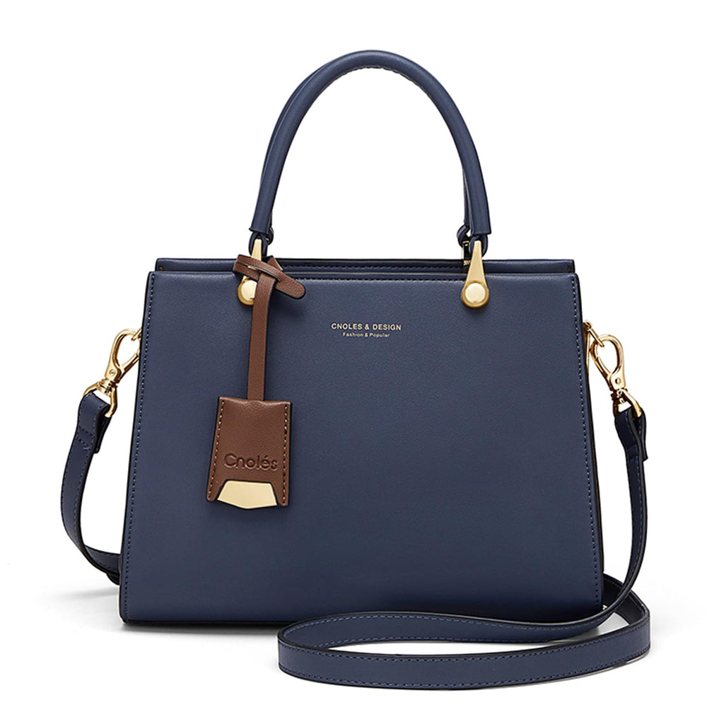 Cnoles Handbags for Women Fashion Leather Tote Shoulder Bags Ladies Handle Satchel Purse Dark Blue