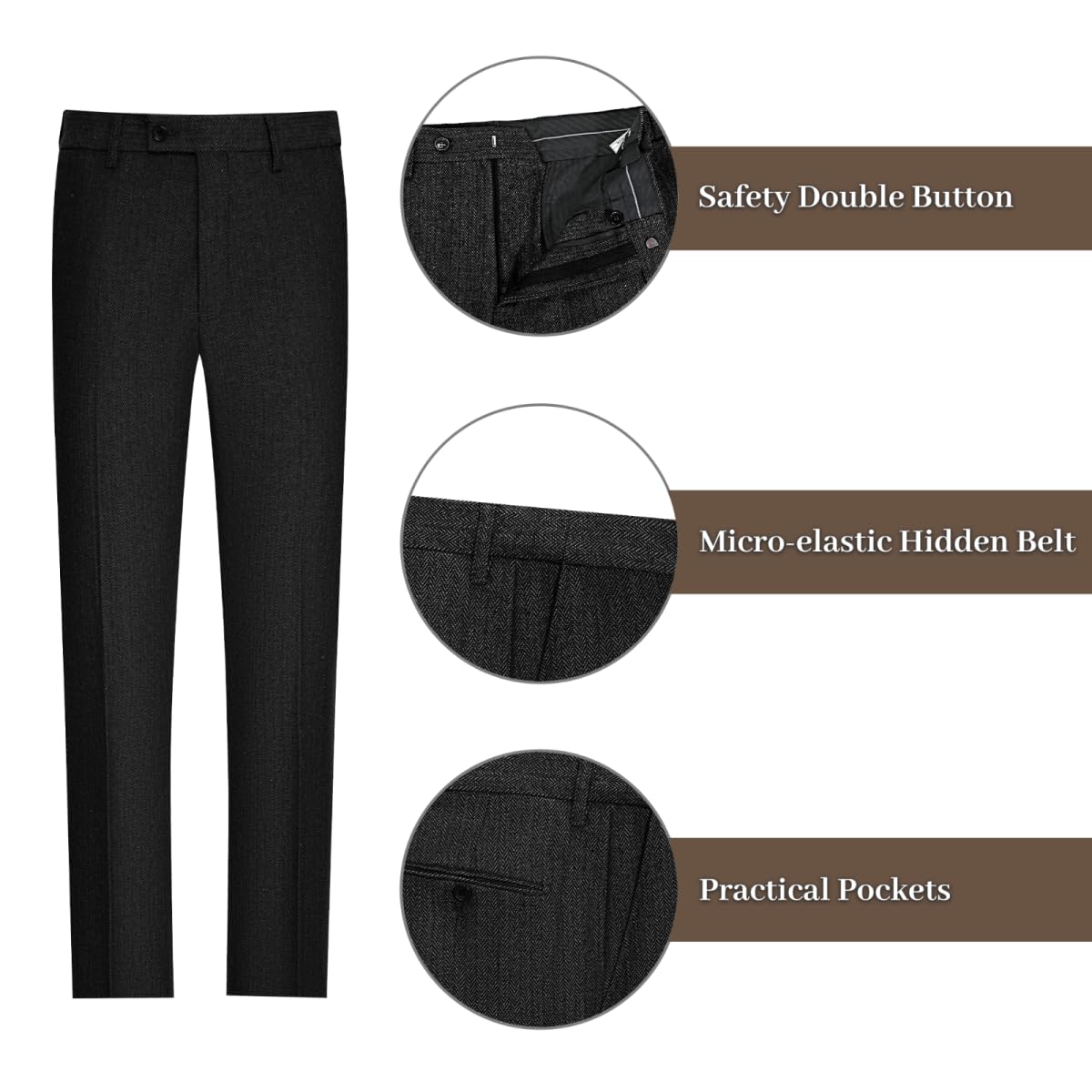 Lynerun Tweed Herringbone Suit Men 2 Piece Slim Fit Black Suits for Men Formal Double Breasted Wool Jacket Pants Set Prom Tuxedo L