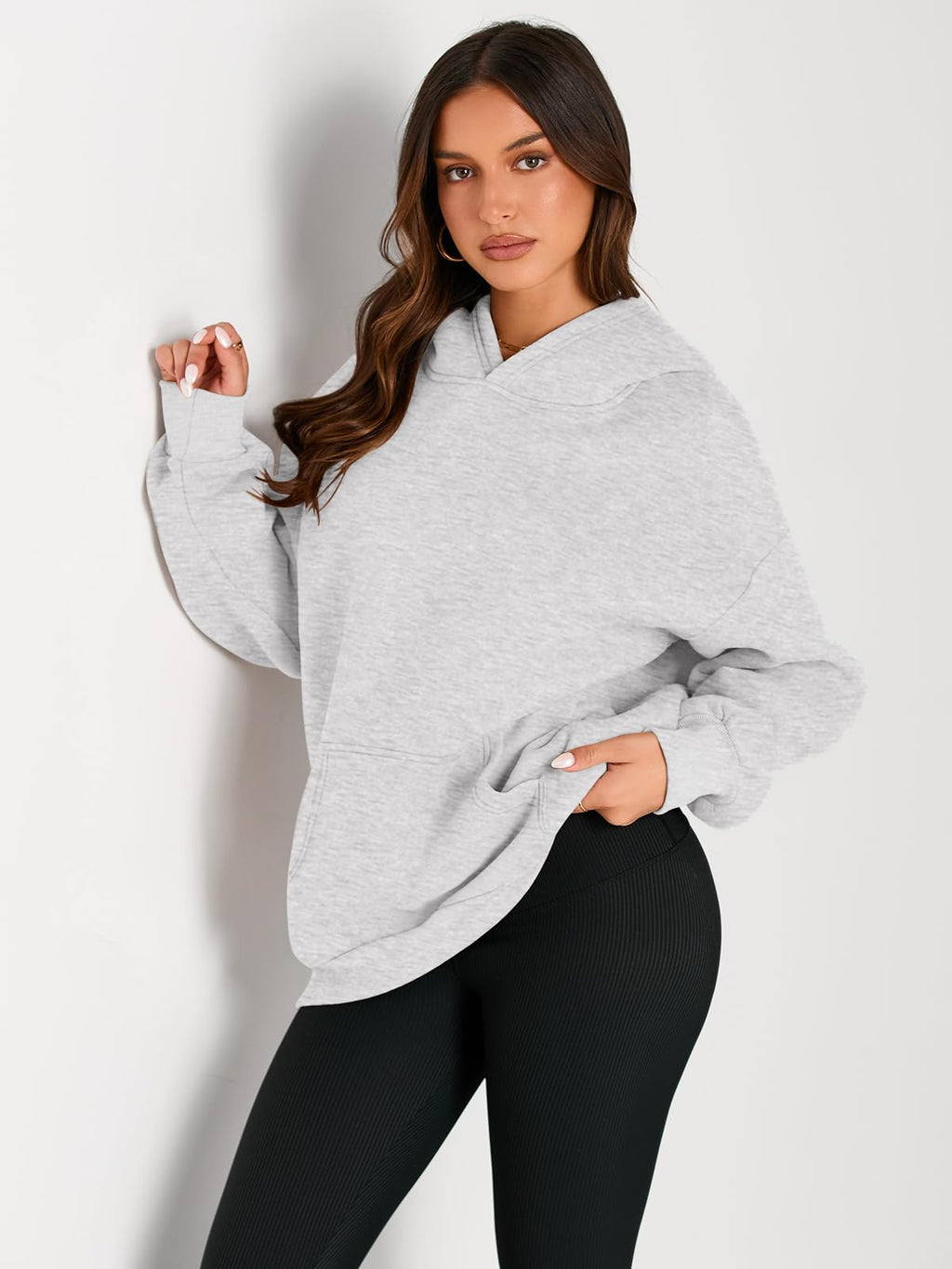 Trendy Queen Womens Oversized Hoodies Fleece Sweatshirts Fall Fashion Pullover Sweaters Winter Clothes Grey M