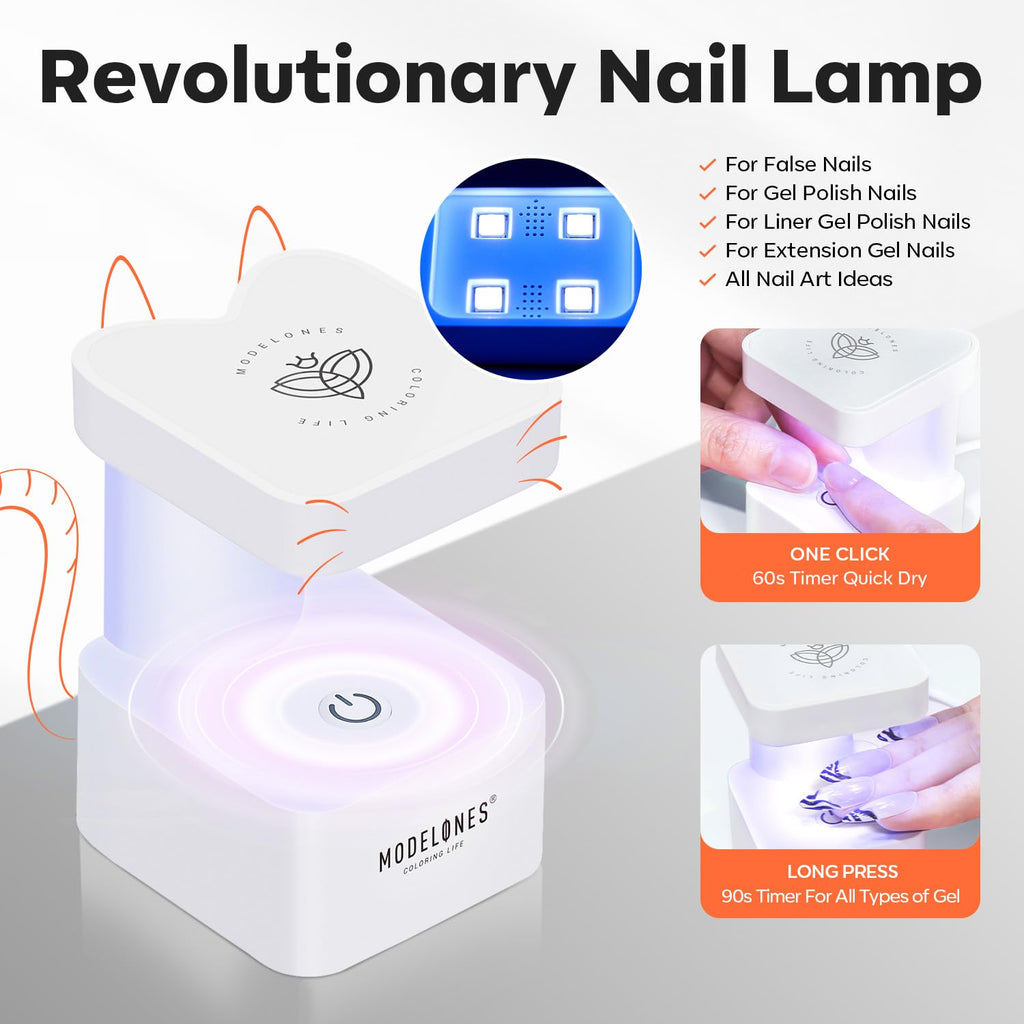 modelones X Nail Gel Kit Almond, 15Sizes Instant Apex False Nail Tips Solid Glue & Mini U/V Lamp, 240Pcs Medium Almond Pre-Building Thick Acrylic Press on Tips LED Light Extension Kit Women Gift