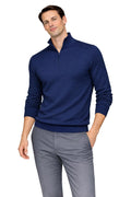 State Cashmere Men's Half Zip Mock Neck Sweater 100% Pure Cashmere Polo Neck Pullover (Navy, Medium)