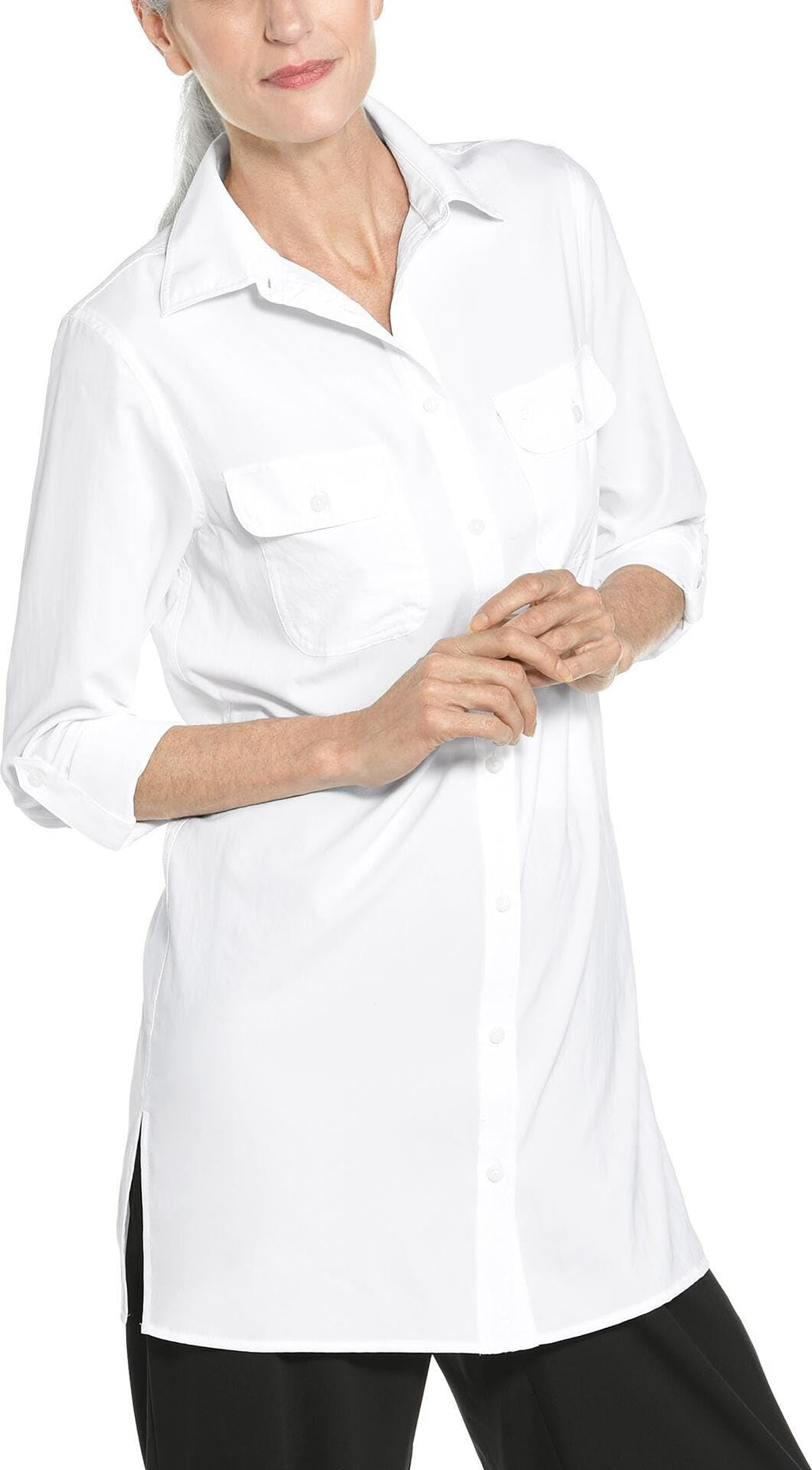 Coolibar Women's Tunic Long Sleeve Shirt - UPF 50+ Sun Protection - Santorini in White