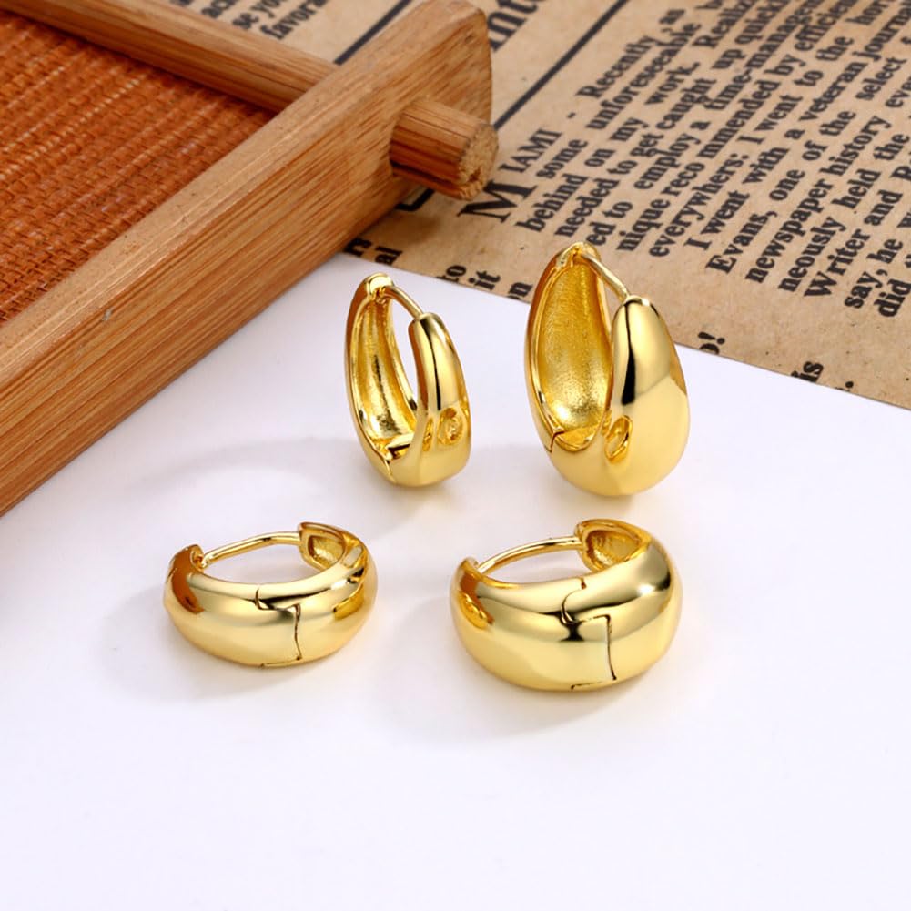 3Pairs Gold Hoop Earrings Set for Women Trendy Chunky Huggie Dainty Earring Jewelry for Women Teens (Gold - 3 Pairs)