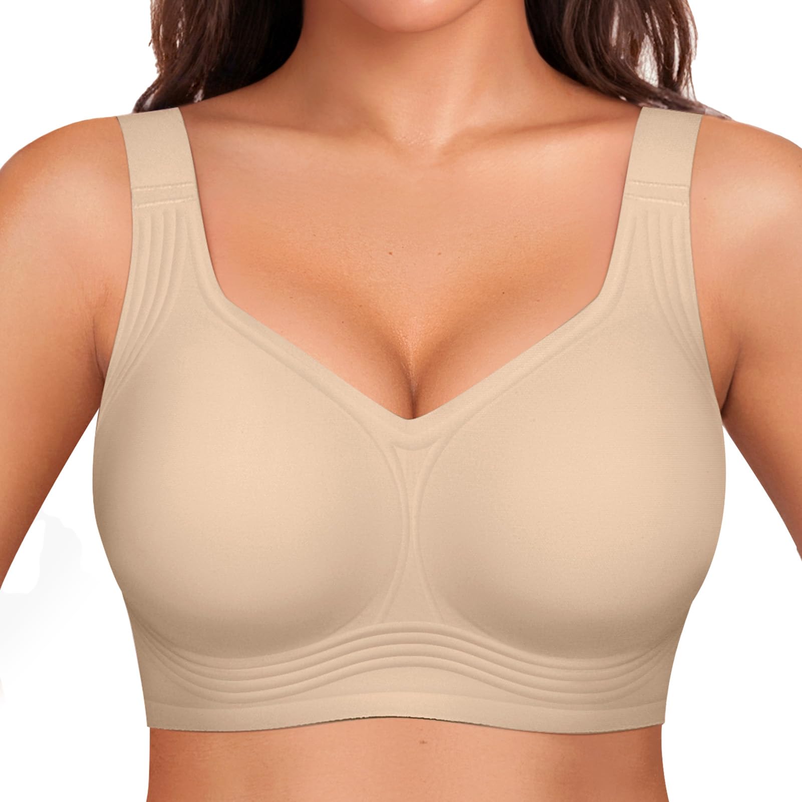 OEAK Womens Wireless Jelly Bra Plus Size Supportive Seamless Bras Full Coverage Push Up Comfortable No Underwire Tshirt Bras Creamy Beige XXL