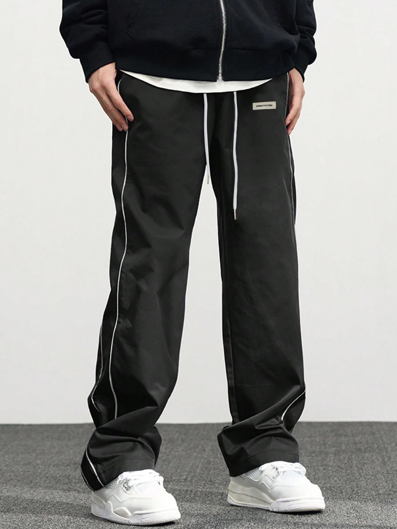 ZAFUL Men's Baggy Track Pants Y2K Streetwear Pants Drawstring Letter Pockets Casual Lounge Trousers (Black,M)