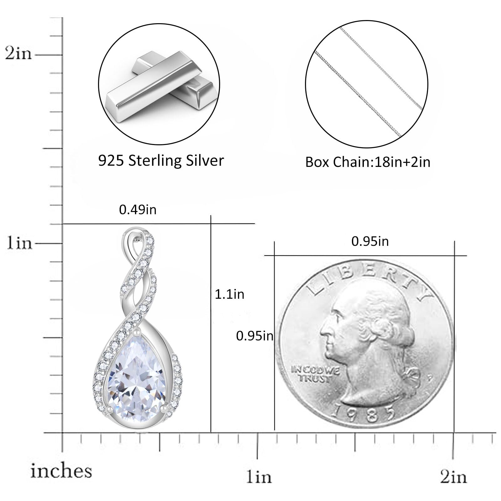 Fahonie 925 Sterling Silver Birthstone Necklace for Women,Infinity Teardrop Birthstone Emerald Pendant Necklace Anniversary Birthday Jewelry Gift for Women Wife Friend 18"+2" Chain