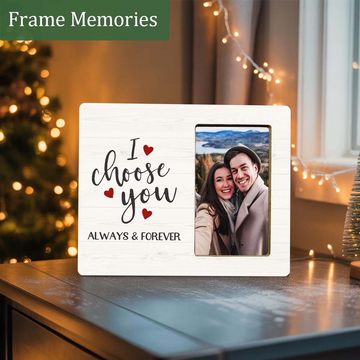LUERHUI Couple Gifts Wooden Picture Frame for Engagement Girlfriend Boyfriend, I Choose You Picture Frame for Couple