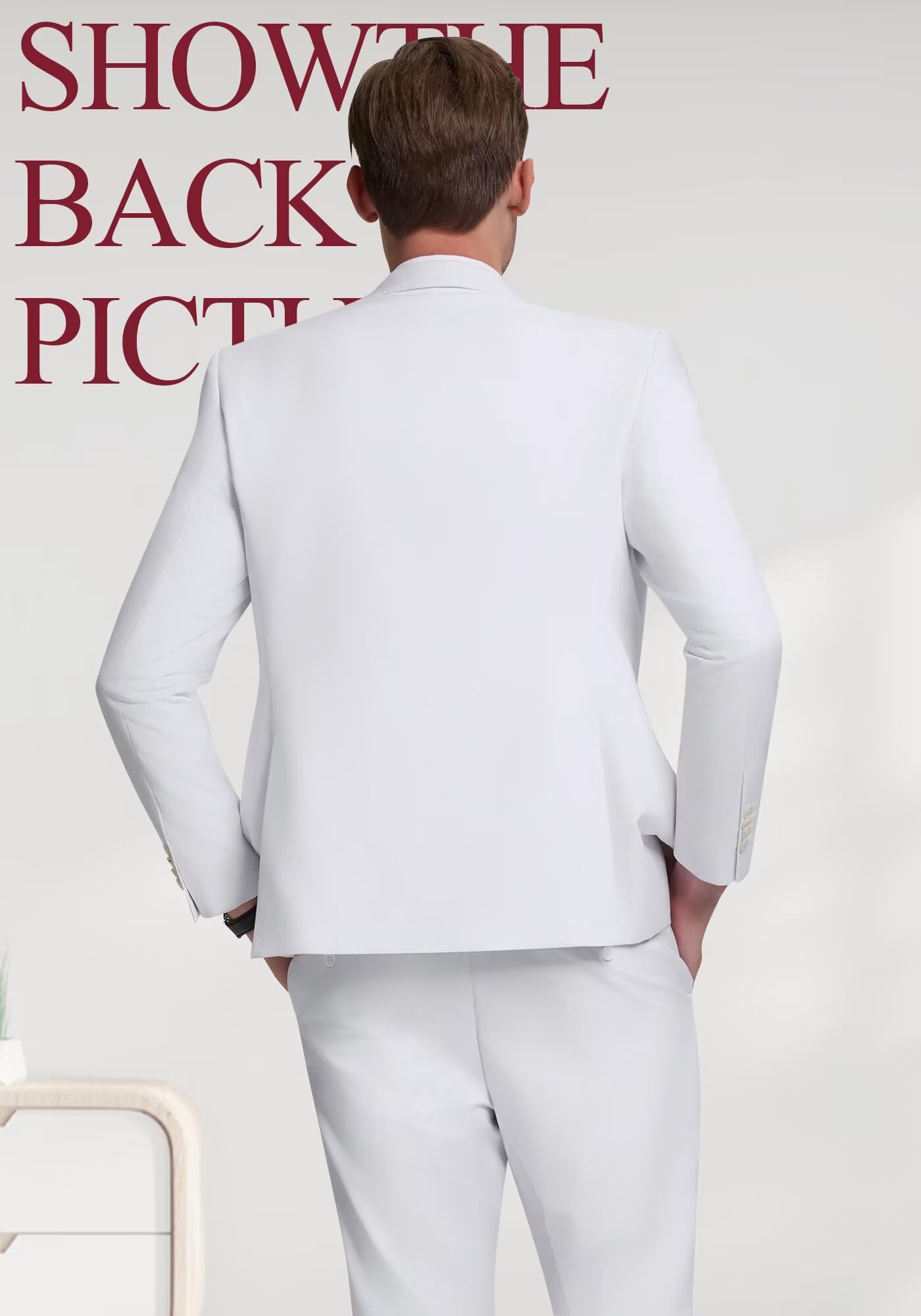 Double Breasted Suit Mens Slim Fit 2 Piece Mens Suit Blazer Dress Pants Set Formal Easter White Suit Men Prom Tuxedo Men M