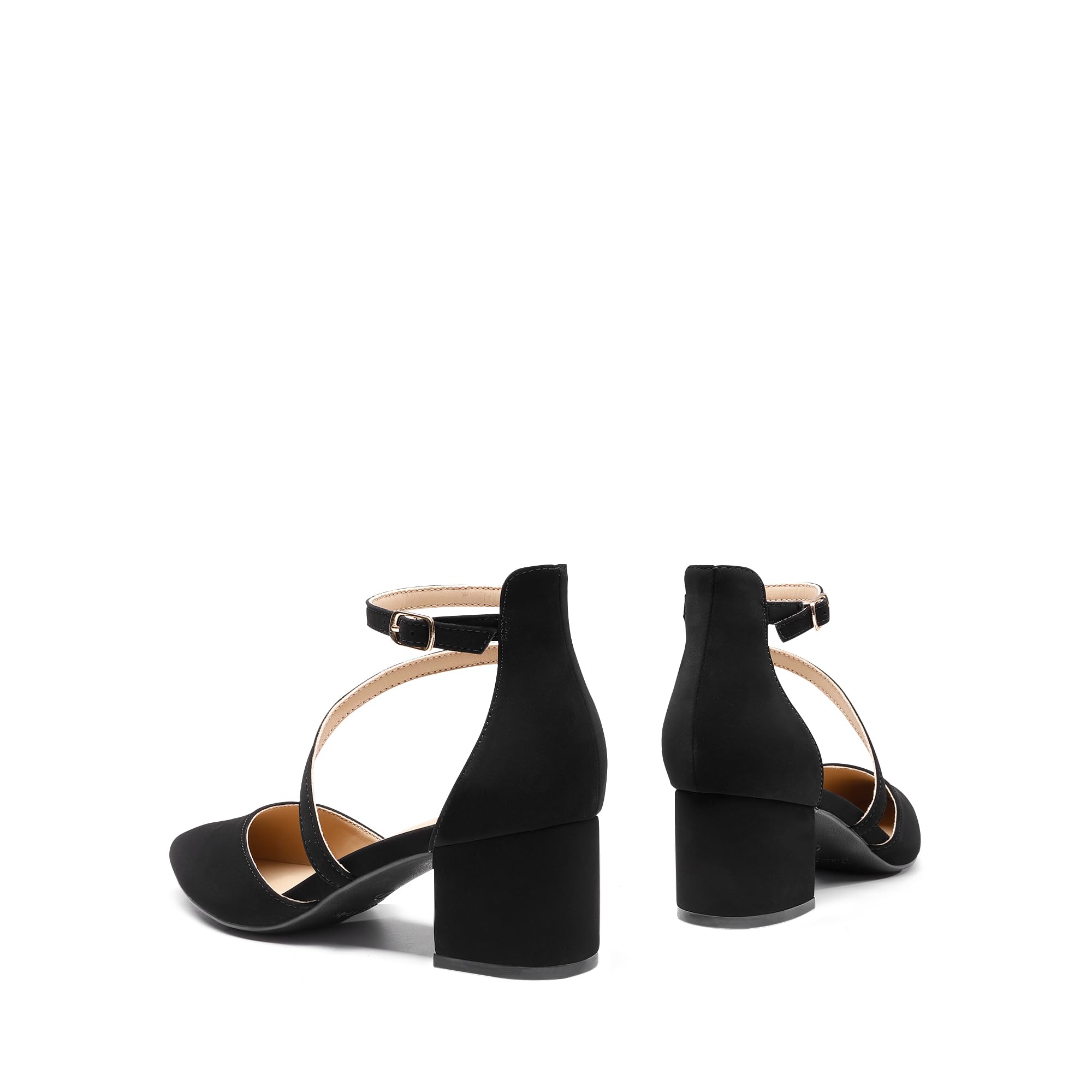 DREAM PAIRS Women's Closed Pointed Toe Low Chunky Heels Pumps Ankle Strap Wedding Business Dressy Shoes,Size 8,Black-Nubuck,SDPU2354W