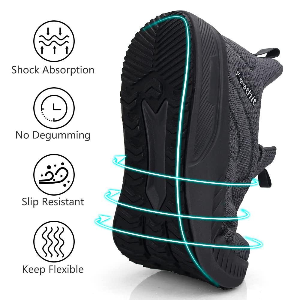 Feethit Mens Non Slip Running Shoes Lightweight Breathable Slip on Walking Tennis Shoes Casual Comfortable Sneakers Dark Gray 8