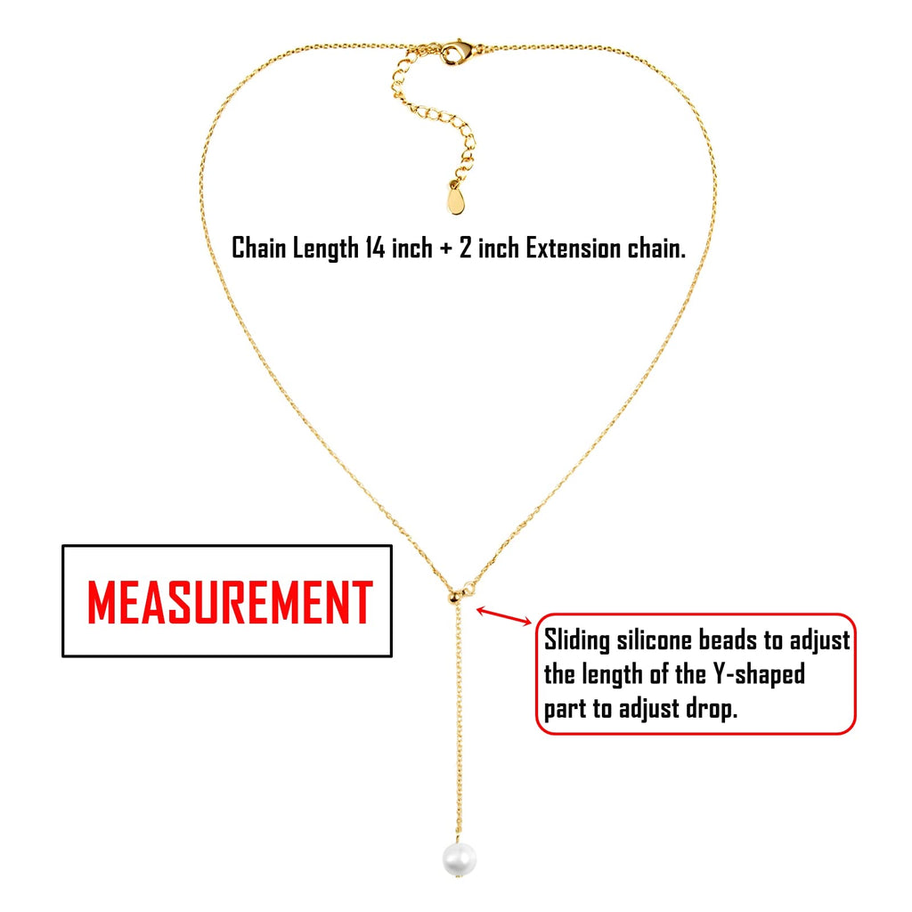 Single Natural-Pearl Y-Shape Adjustable Choker Necklace - Rose Gold / 18K Gold / White Gold Plated Ladies 1MM Tiny Chain Dainty Drop Dangle Pearl Necklace, Wedding Valentine Mother day Pearl Jewelry Gifts for Women. (18K Gold)
