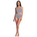 Lands' End Women's Tugless Midkini Top and High Waisted Bottom Swimsuit Set X-Small Deep Sea Navy Mini Stripe