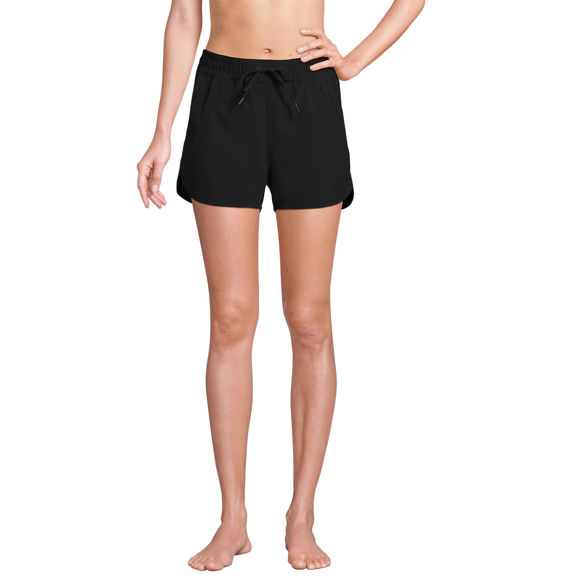 Lands' End Women's 3" Packable Cover-up Swim Shorts 2 Black