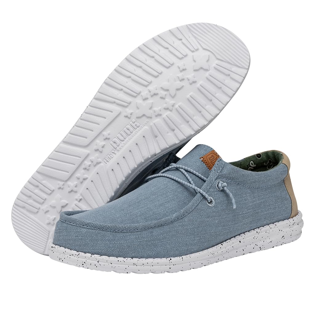 HEYDUDE Men's Wally Washed Canvas Blue Size 10 | Men's Shoes | Men's Slip-on Loafers | Comfortable & Light-Weight