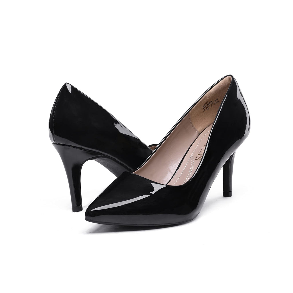DREAM PAIRS Women's High Stiletto Heels Closed Pointed Toe Dress Pumps Shoes for Wedding Work Office Business, 3 Inches,Size 9.5,Black/Pat,KUCCI