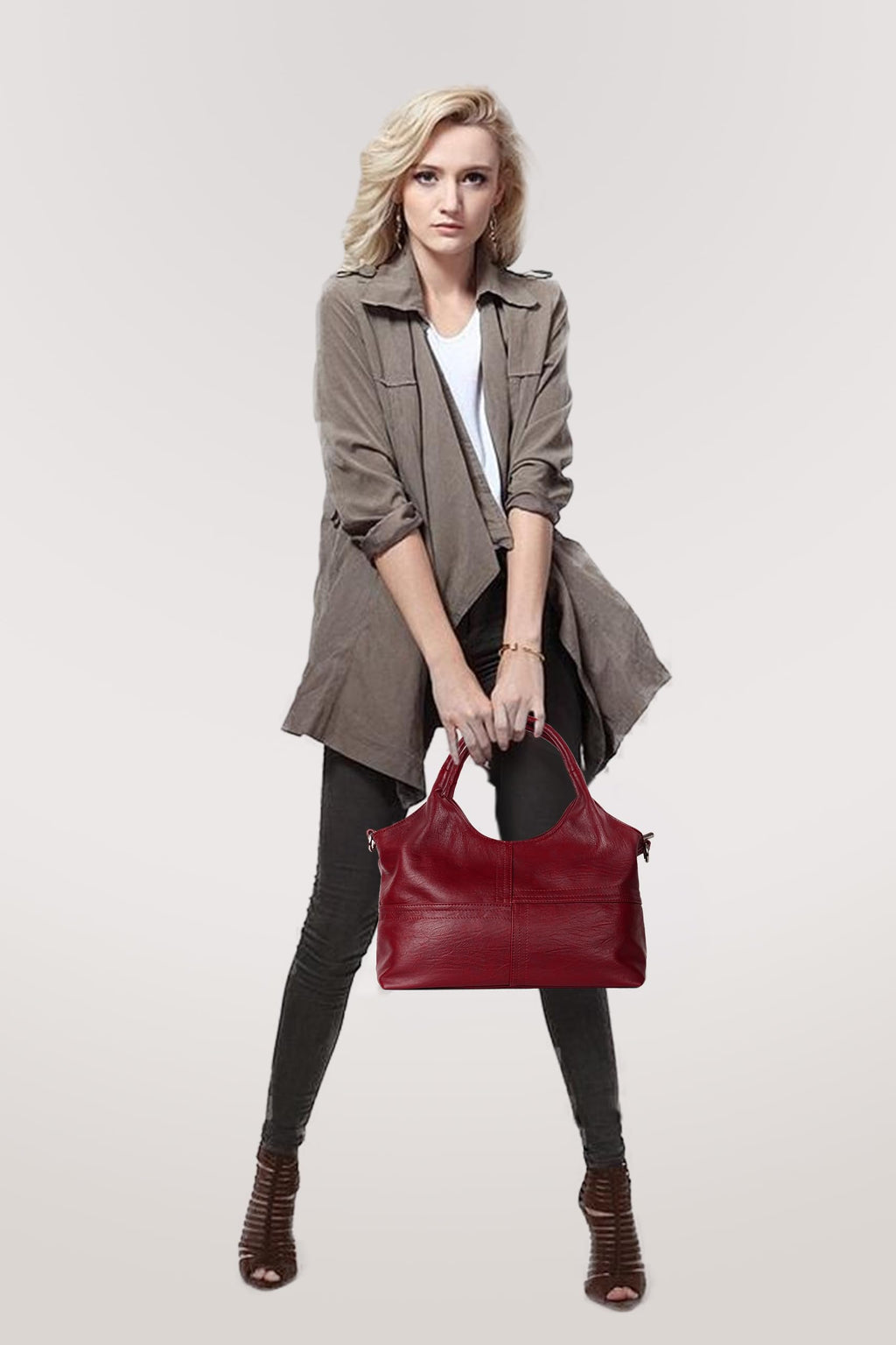 KOGTLA Vegan Leather Purses for Women with Detachable Satchel Strap, Ladies Handbags, Tote Hobo Bags with Top Handle Red