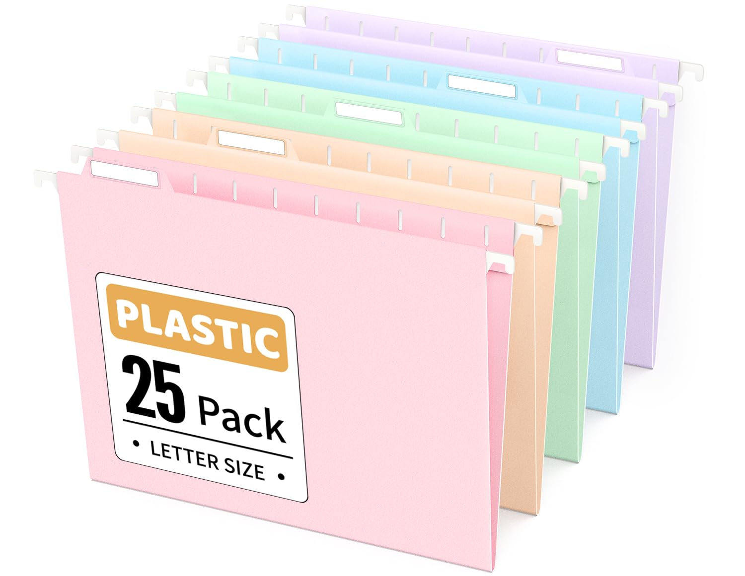 Sooez Tear-Resistant Plastic Hanging File Folders Letter Size, 25 Count File Organizer Suitable for File Cabinet Filing Cabinets, 1/5-cut Adjustable Tabs for Office, School, Pastels Colors, Pink