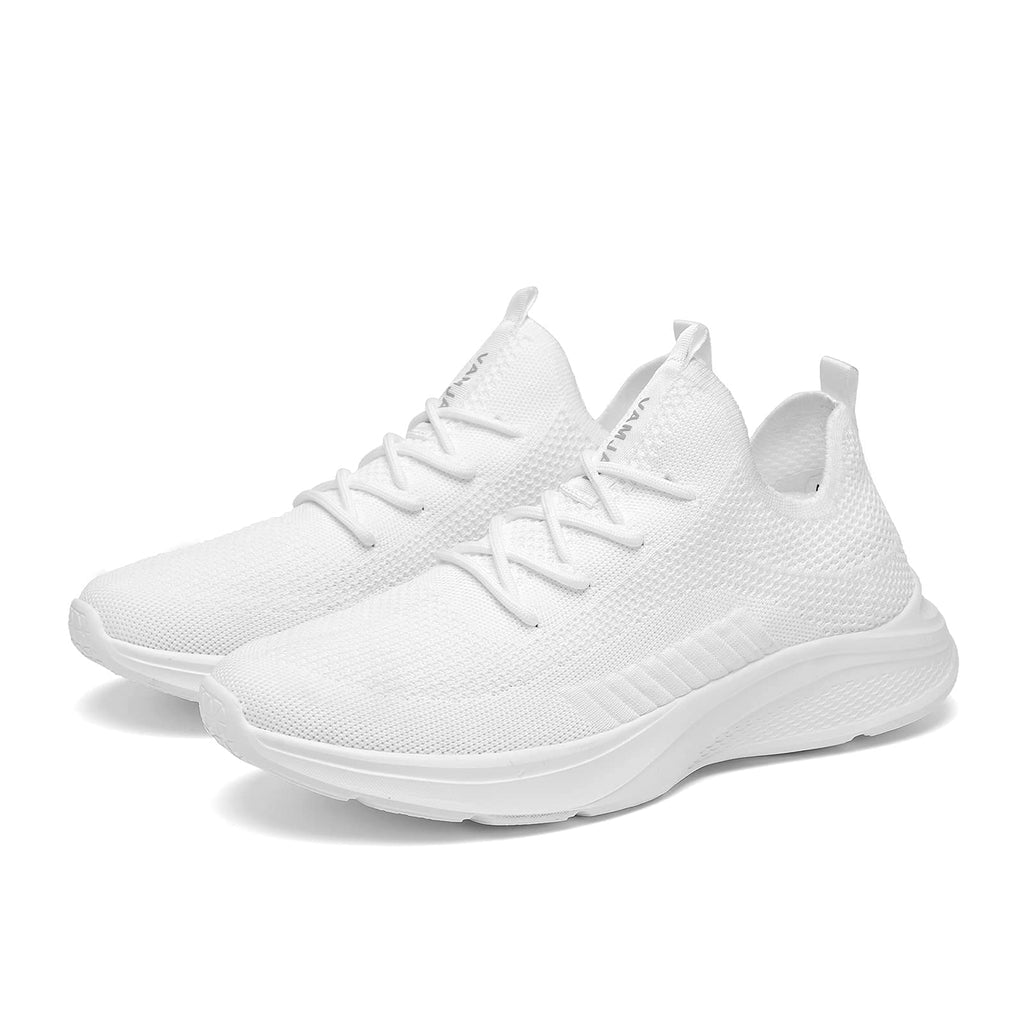VAMJAM Men's Running Shoes Fashion Sneakers Lightweight Breathable Flying Knitting Lace Up Mesh Walking Shoes Workout Casual Sports Shoes White Size 13