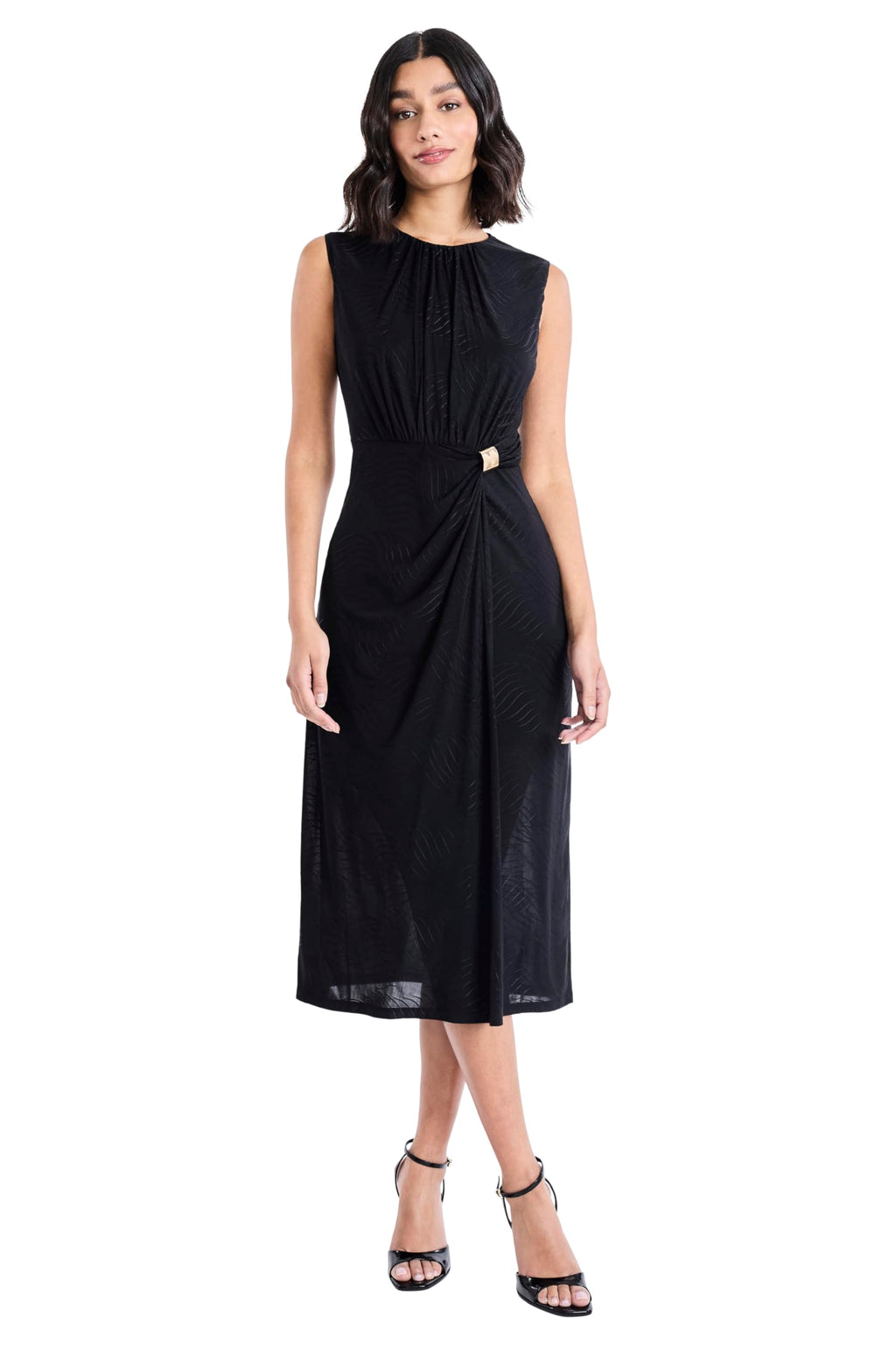 Maggy London - Women's Sleeveless Midi Sheath Dress with Side Ruching - Elegant Wedding Guest Dresses - 0