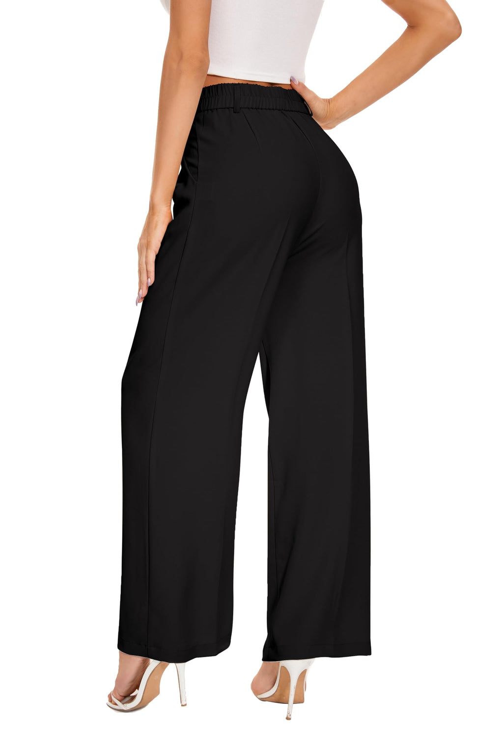 FUNYYZO Women's Wide Leg Pants High Elastic Waisted in The Back Business Work Trousers Long Straight Suit Pants