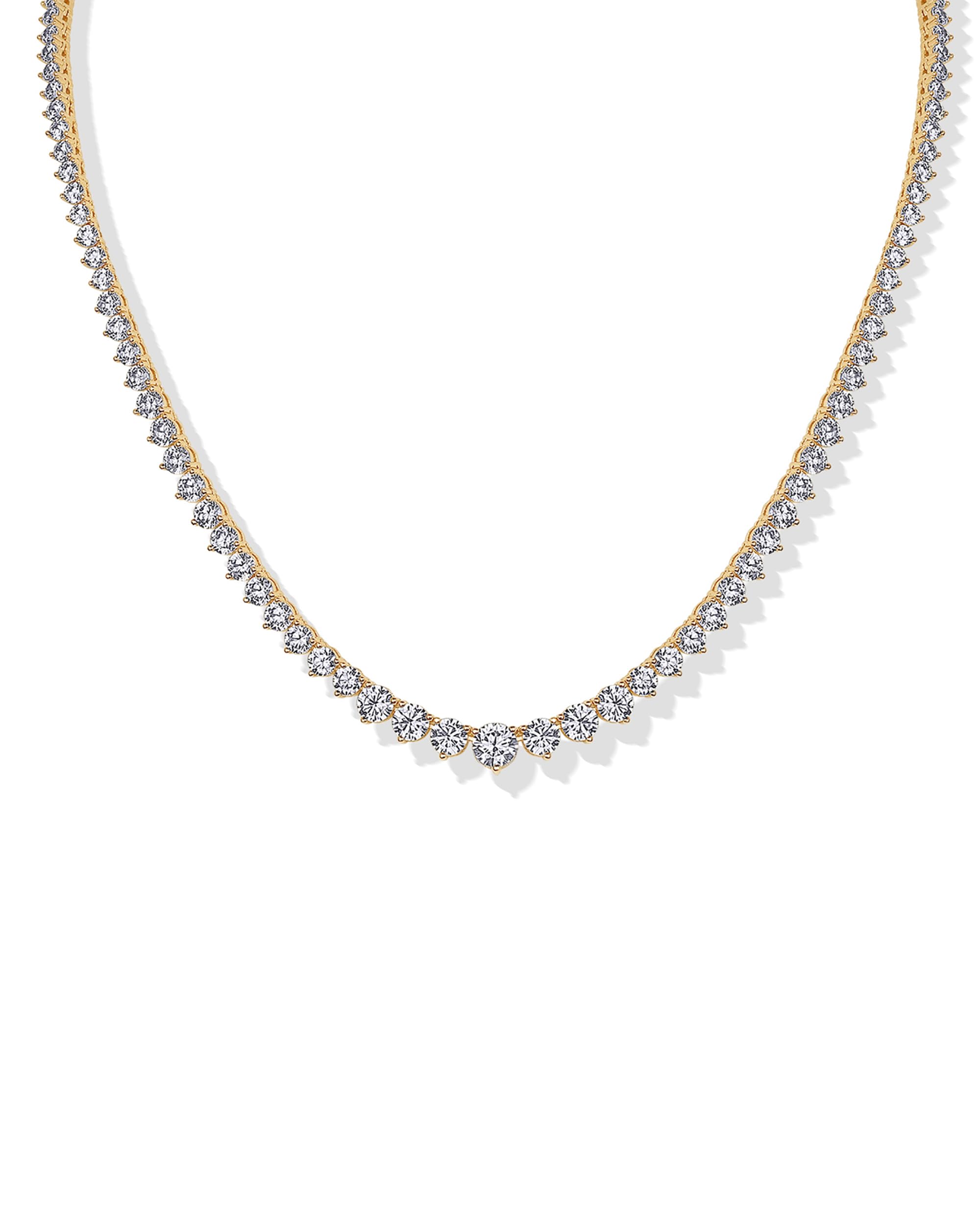 PAVOI 14K Yellow Gold Plated Graduated Tennis Necklaces for Women - Cubic Zirconia Tennis Necklace for Brides & Bridesmaids - Simulated Diamond Chain Trendy Wedding Jewelry - 18 Inches