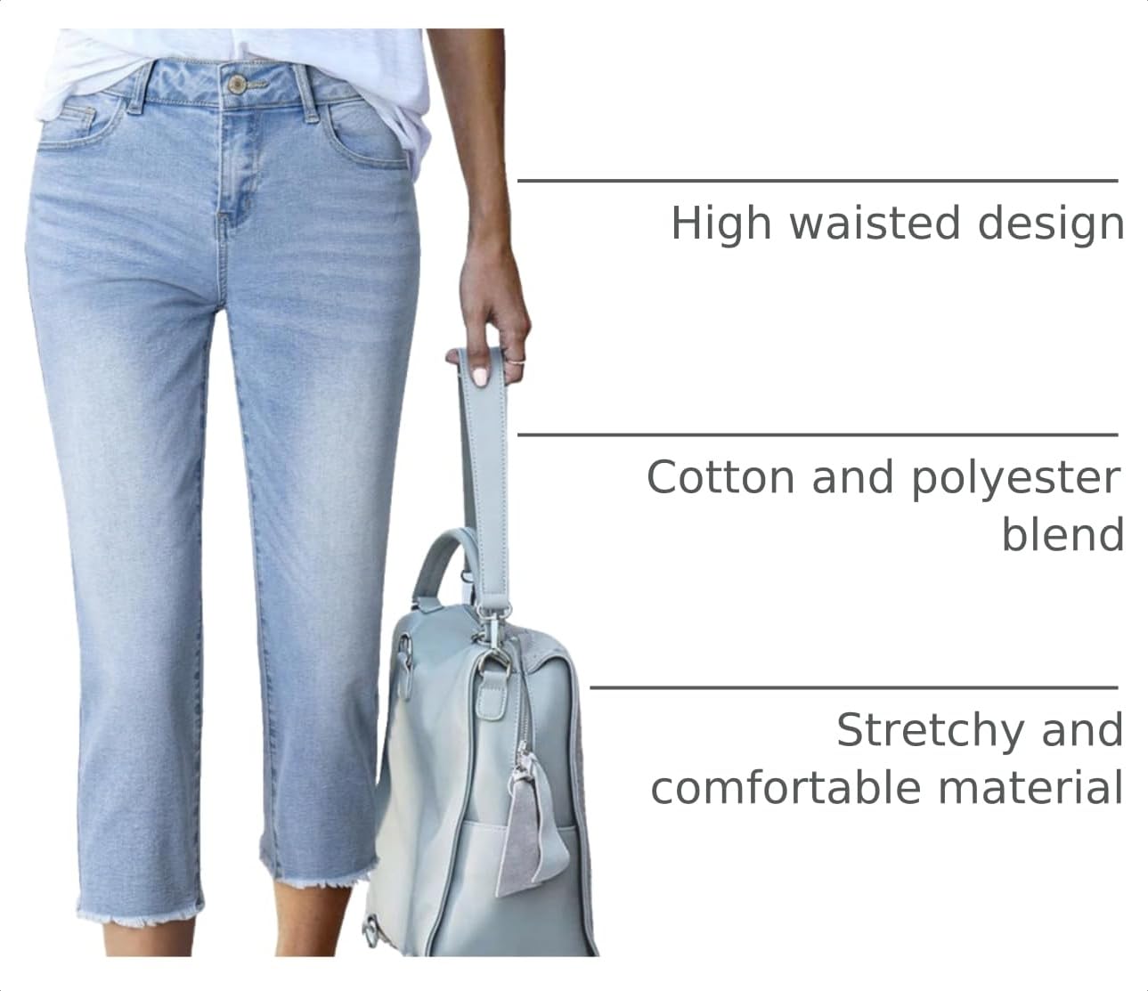 Sidefeel Women's Capri Jeans Trendy 2025 High Waisted Spring Outfit Denim Capri Pants Sky Blue Size 14